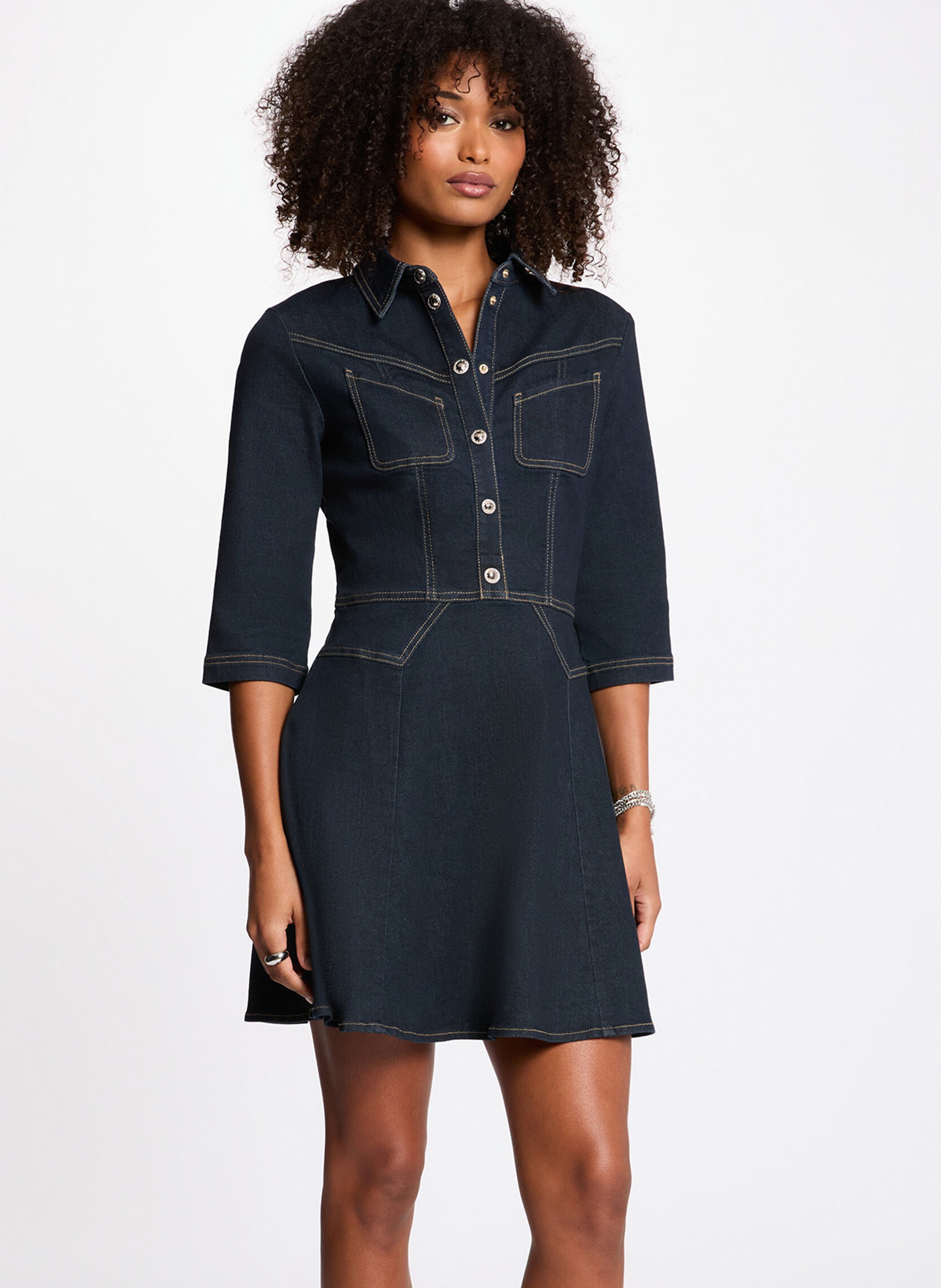 Robe courte cintrée en denim brut MORGAN Bleu
