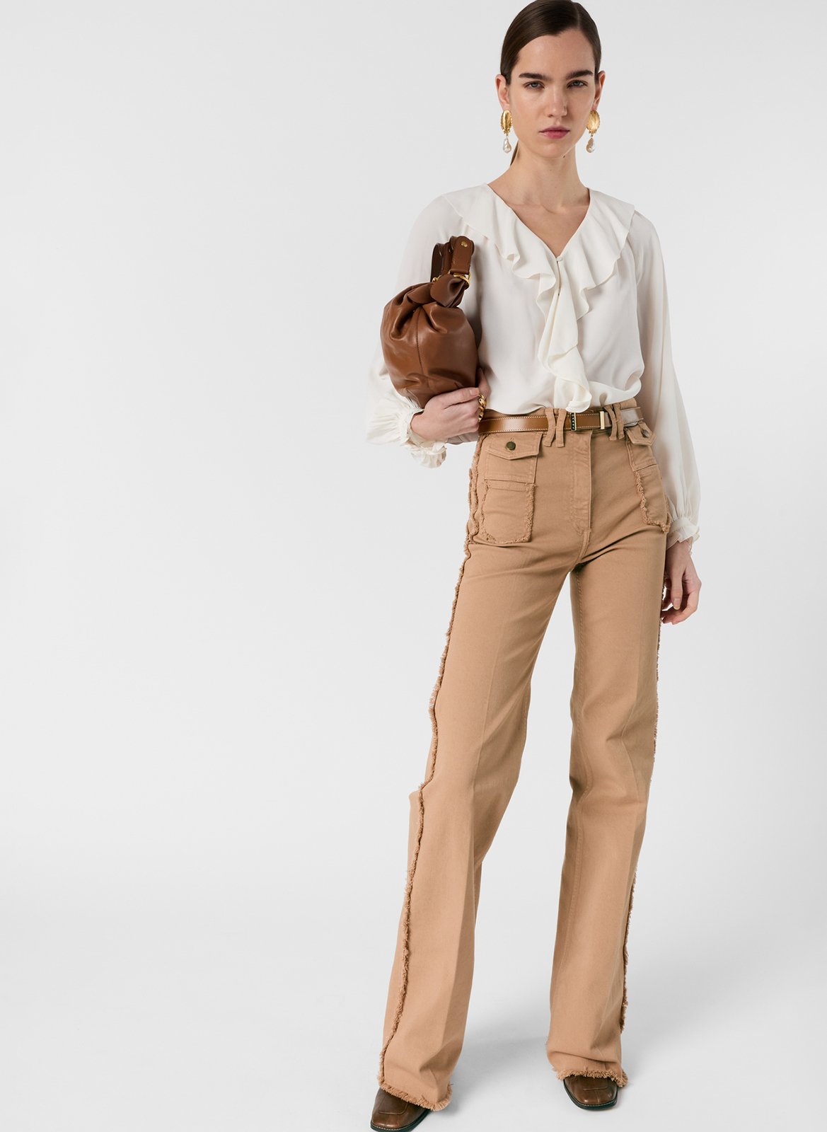 Weites V-Ausschnitt-Top mit Volants in Unifarben GERARD DAREL Beige