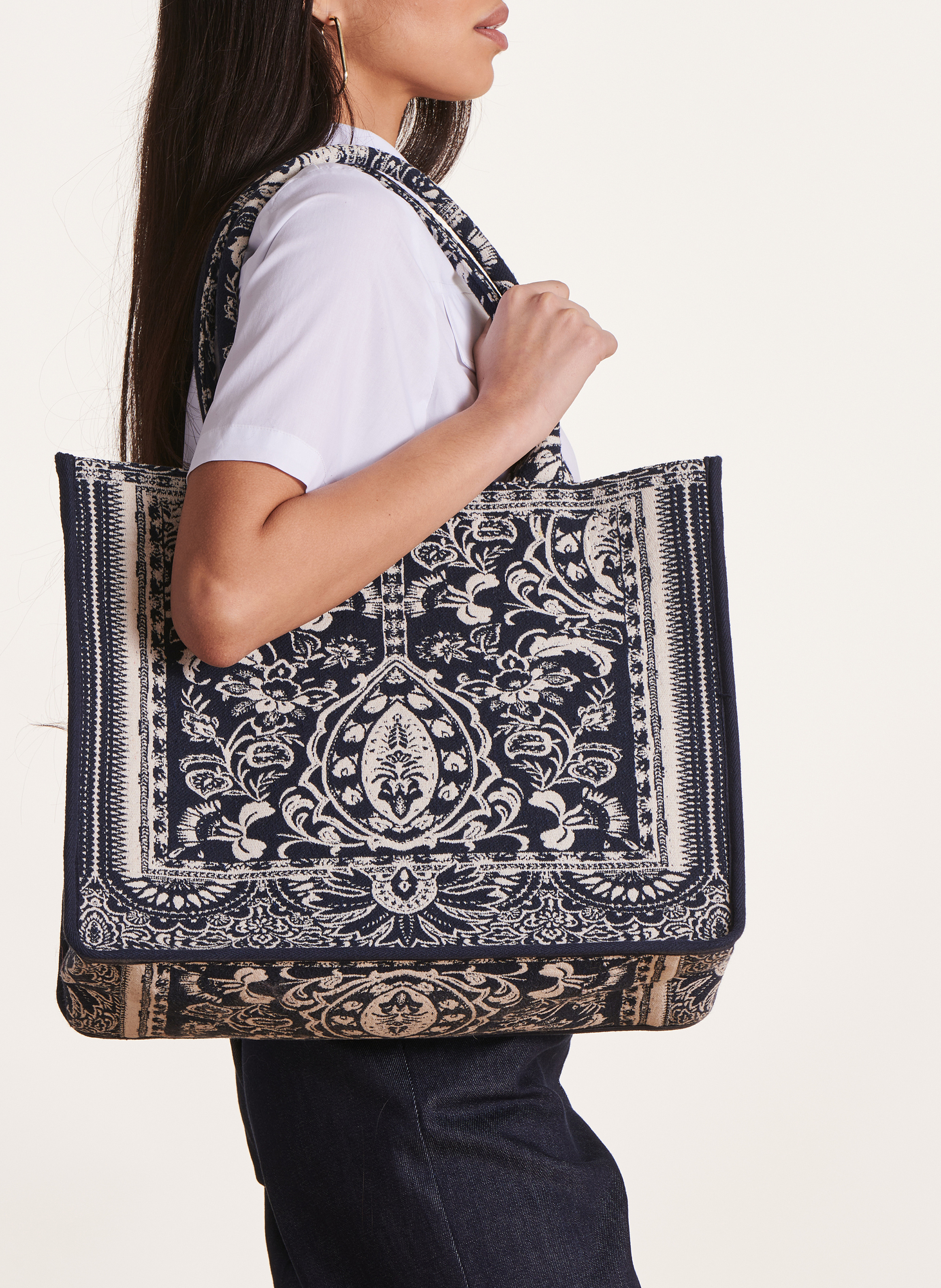 Sac cabas jacquard LA FEE MARABOUTEE Bleu