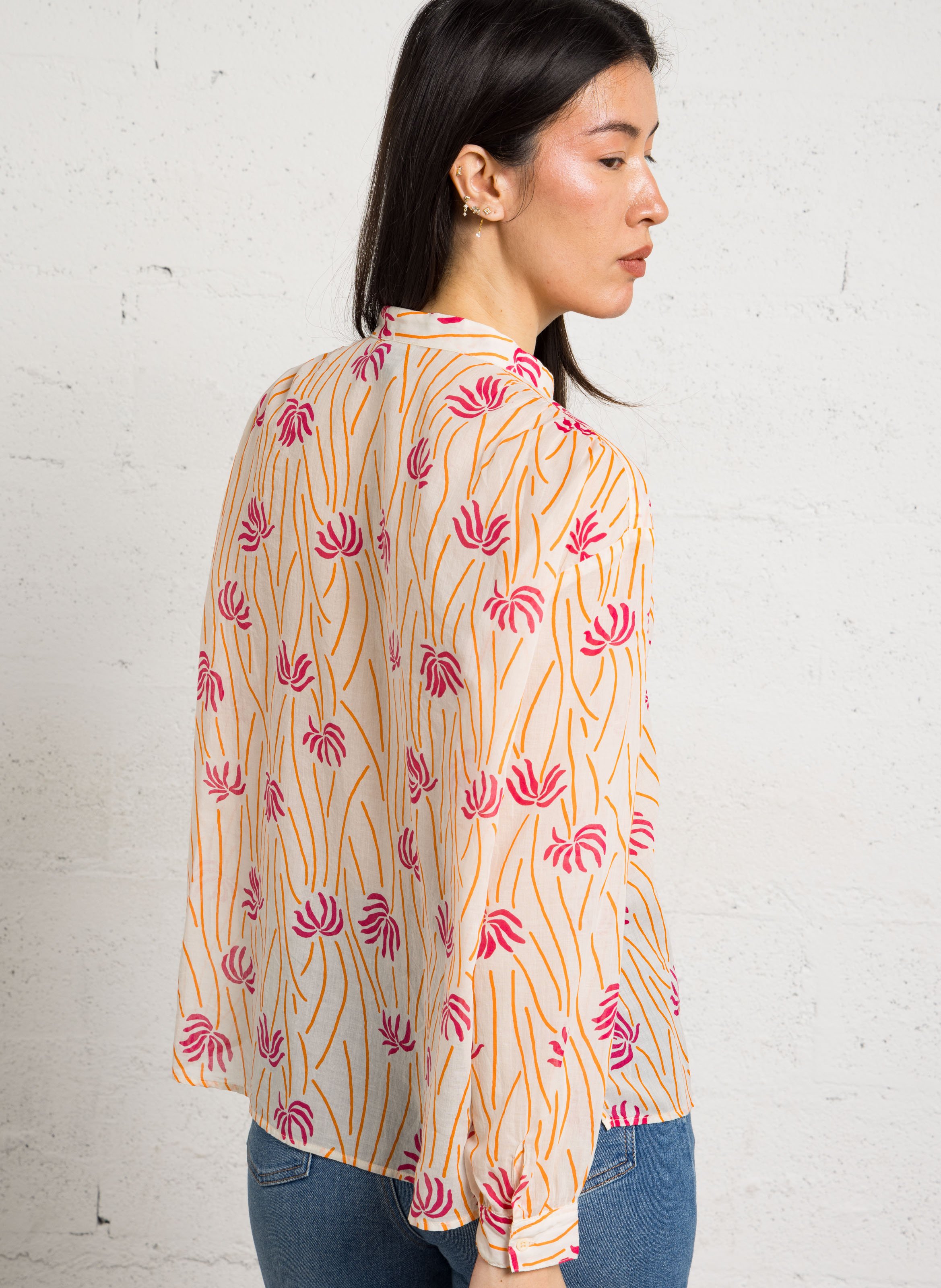 Straight printed organic cotton round-neck blouse SACRECOEUR Multicolored