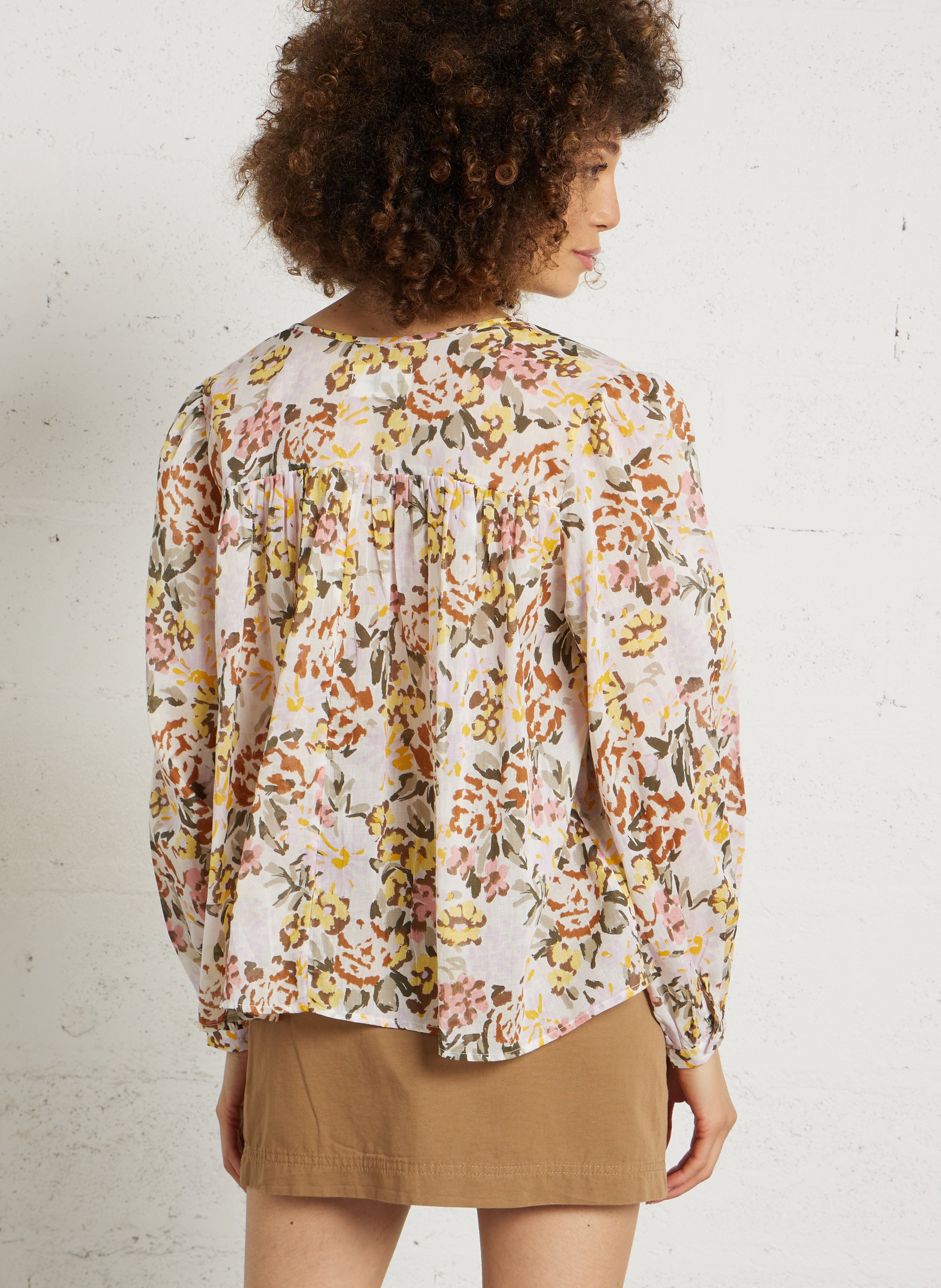 Blouse col rond boutonnée imprimée DES PETITS HAUTS Multicolore