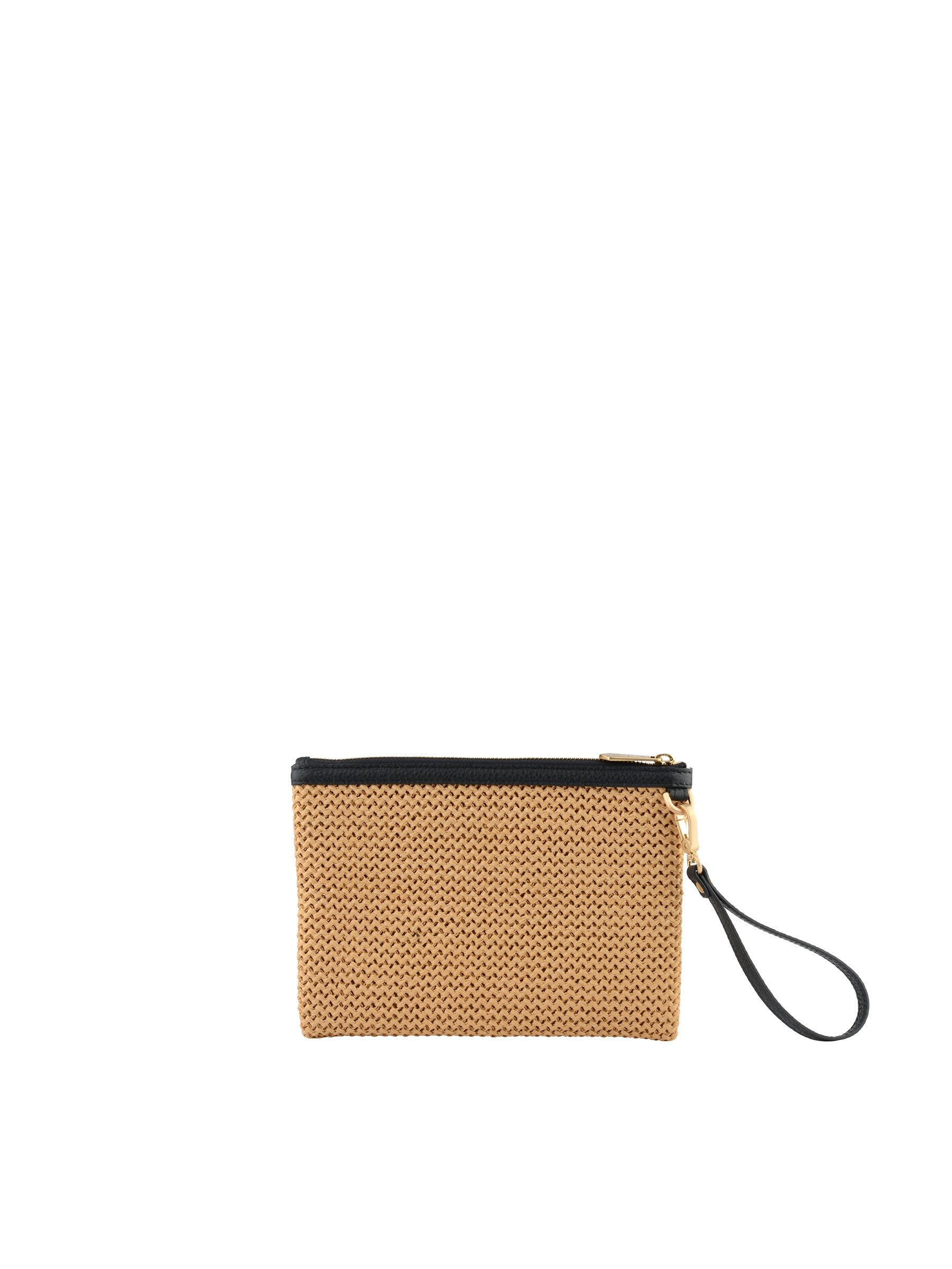 Straw clutch with leather trim POURCHET Blue