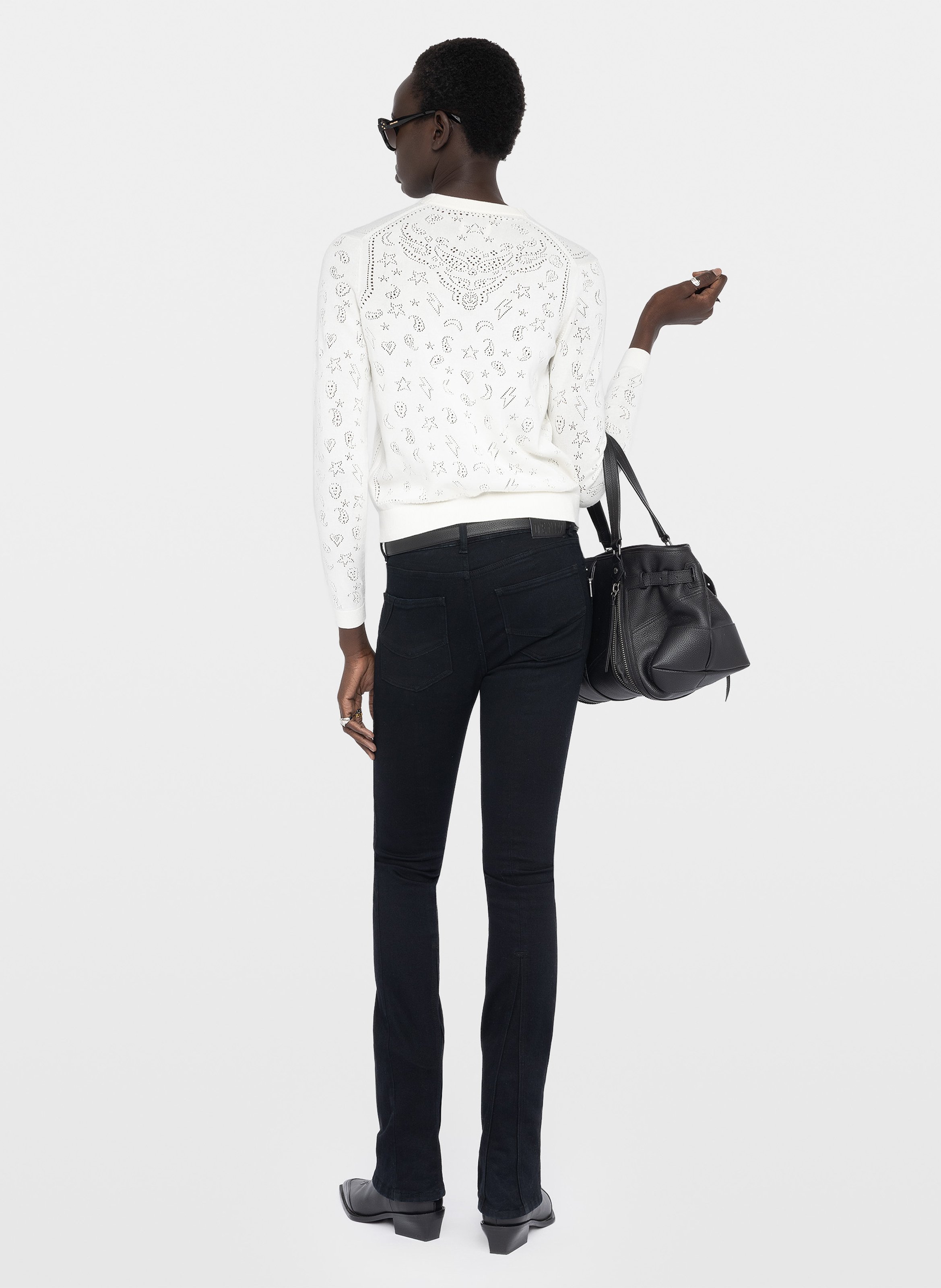Cardigan droit col V en coton ZADIG&VOLTAIRE Blanc