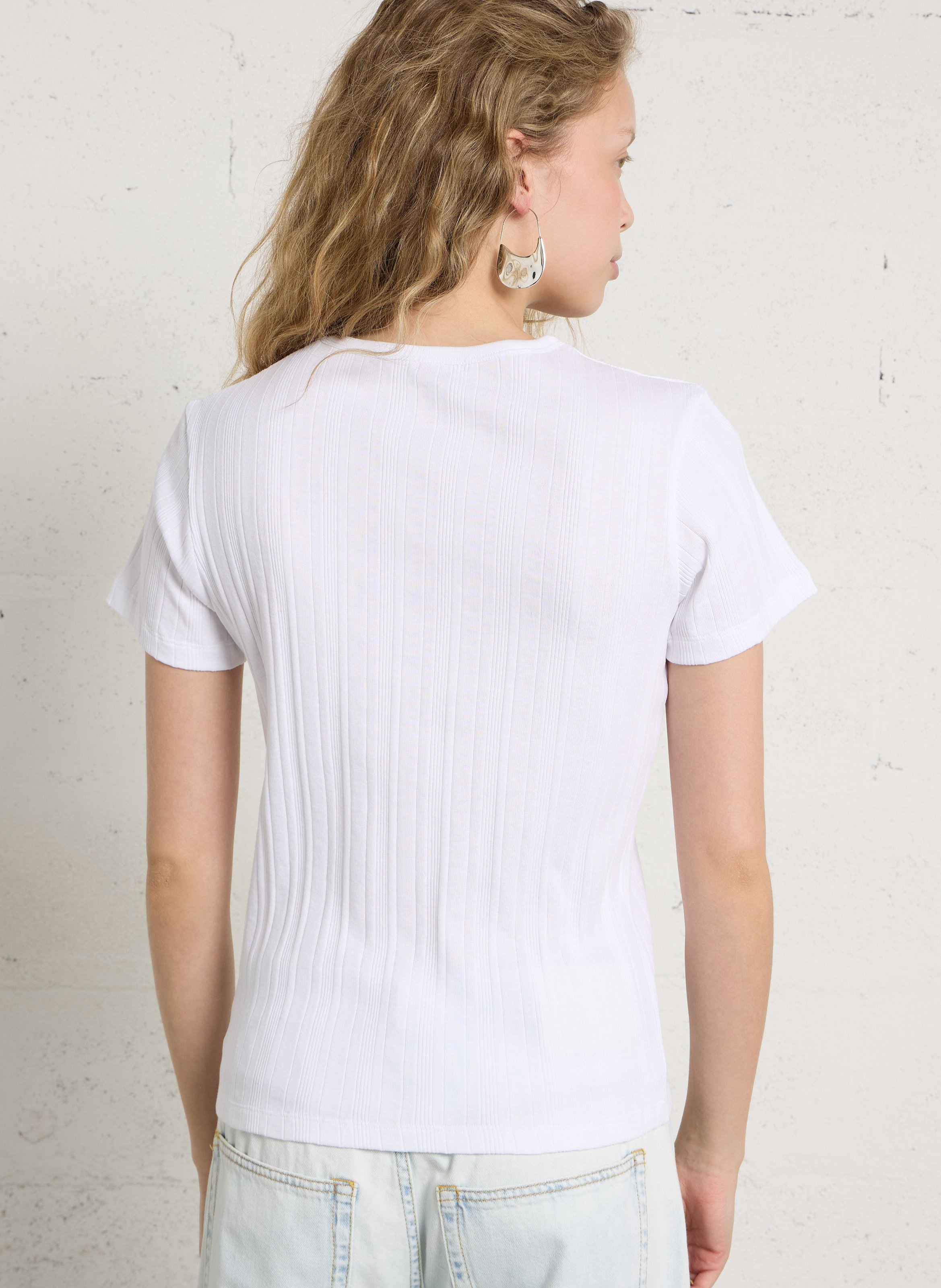 Tee-shirt droit col rond en coton BENSIMON Blanc