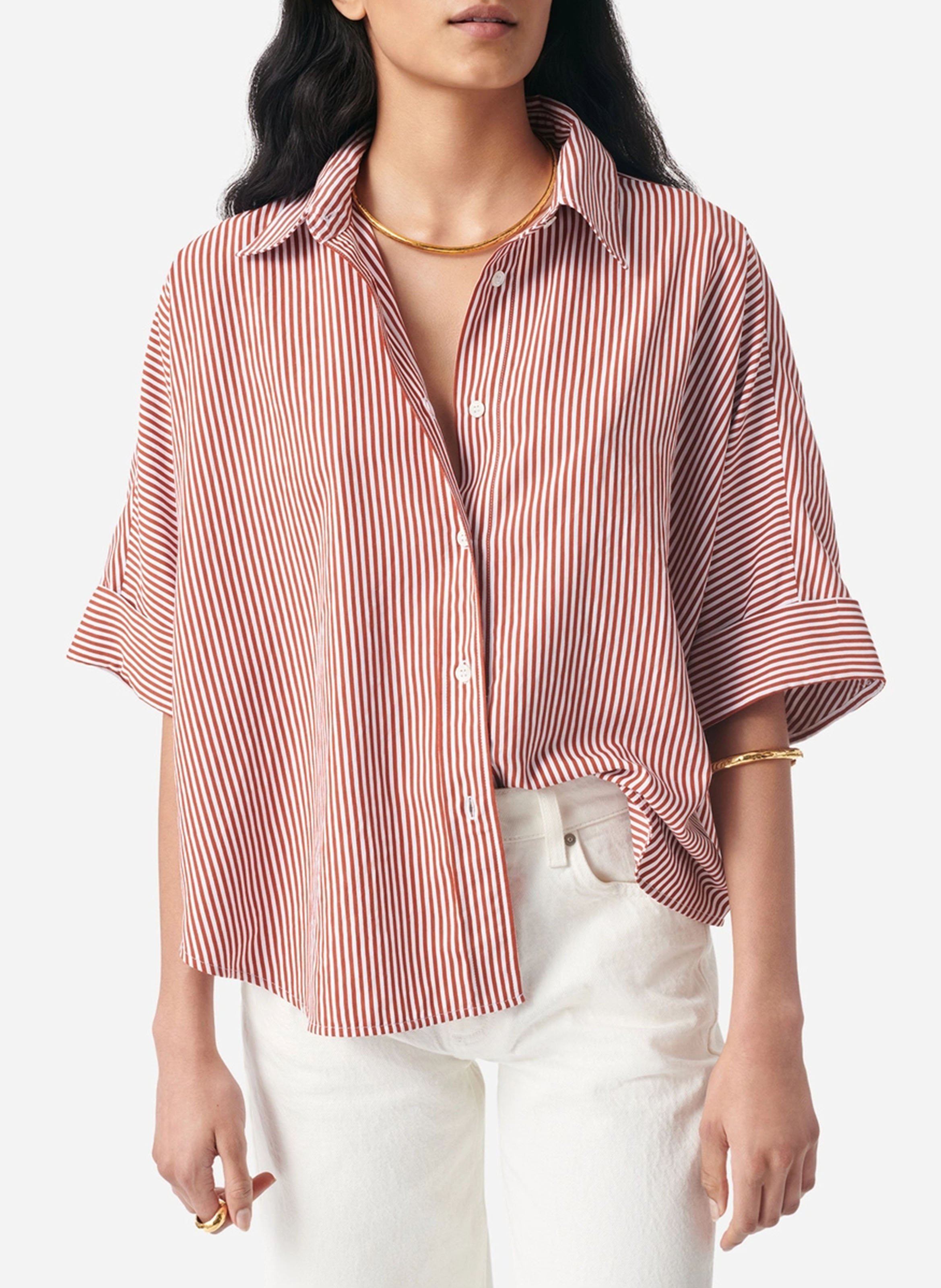 Oversized blouse met klassieke kraag en strepen VANESSA BRUNO Bruin