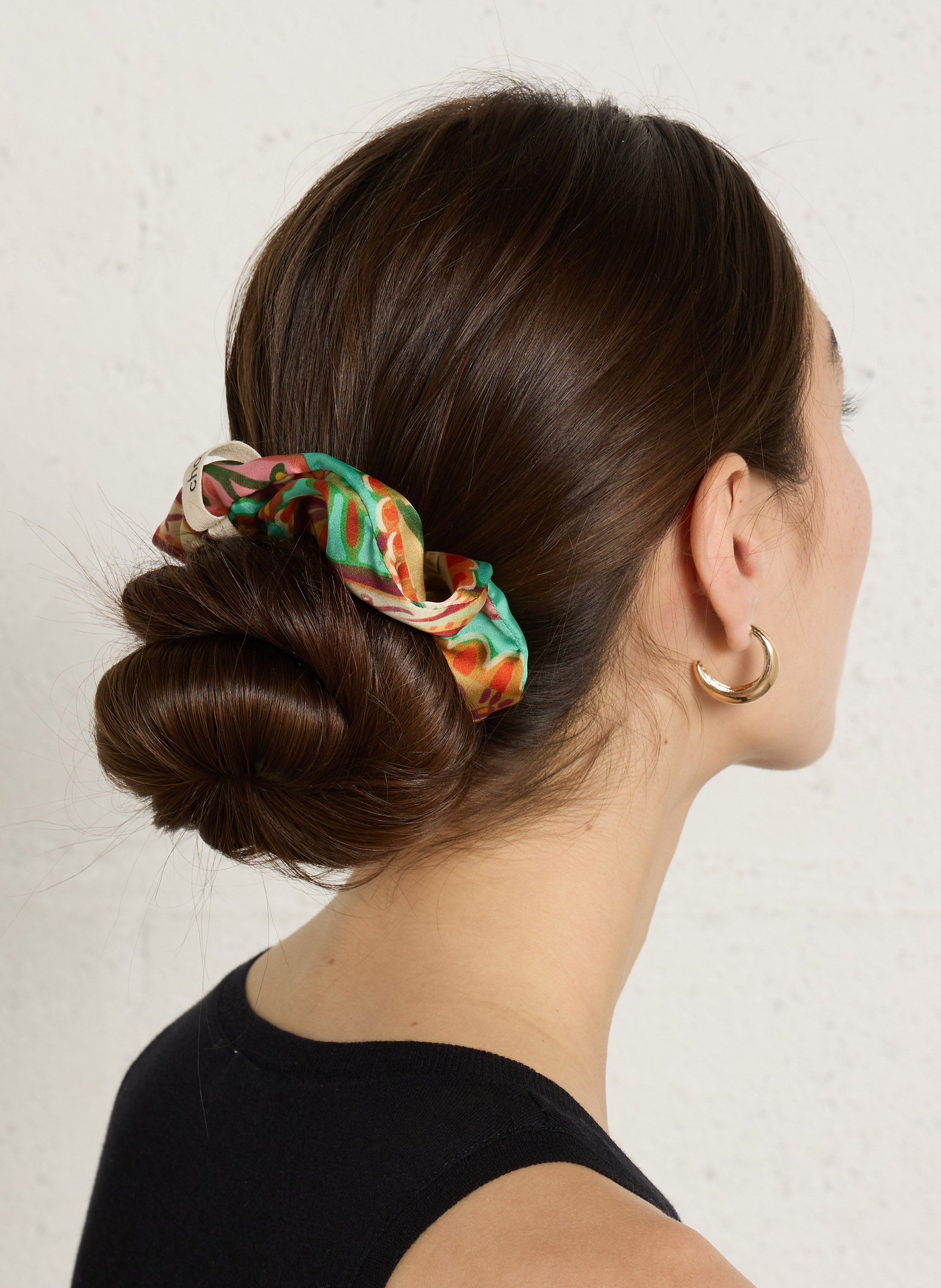 Chouchou en satin à motifs CHOU AU CARRE Vert