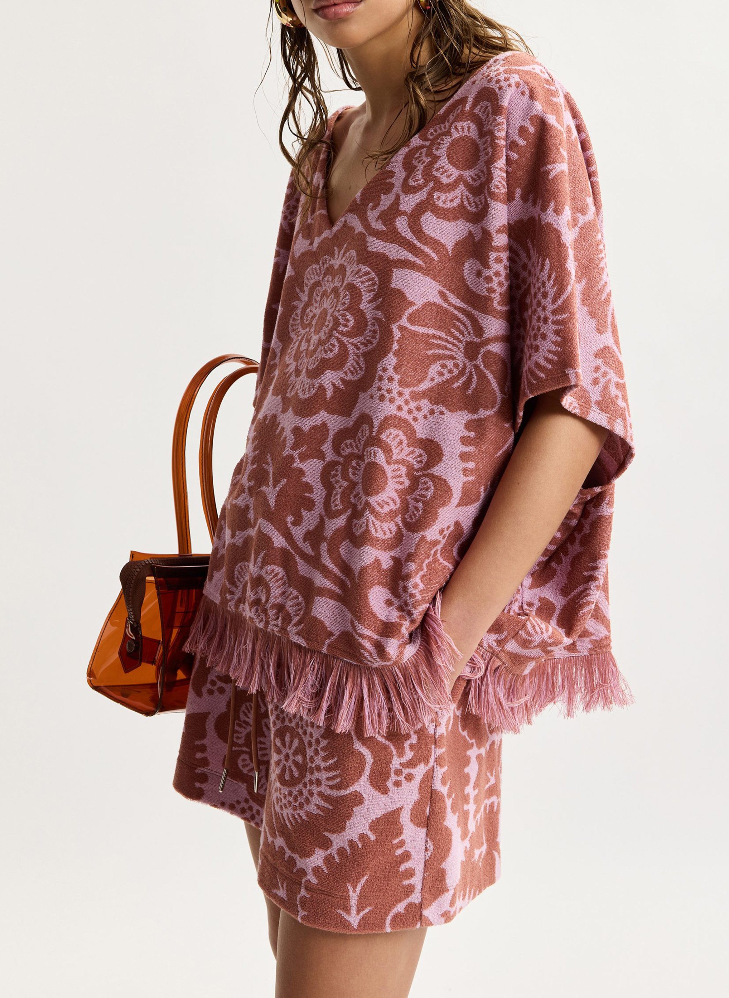 Weites Top mit kurzen Ärmeln aus Jacquard ESSENTIEL ANTWERP Braun