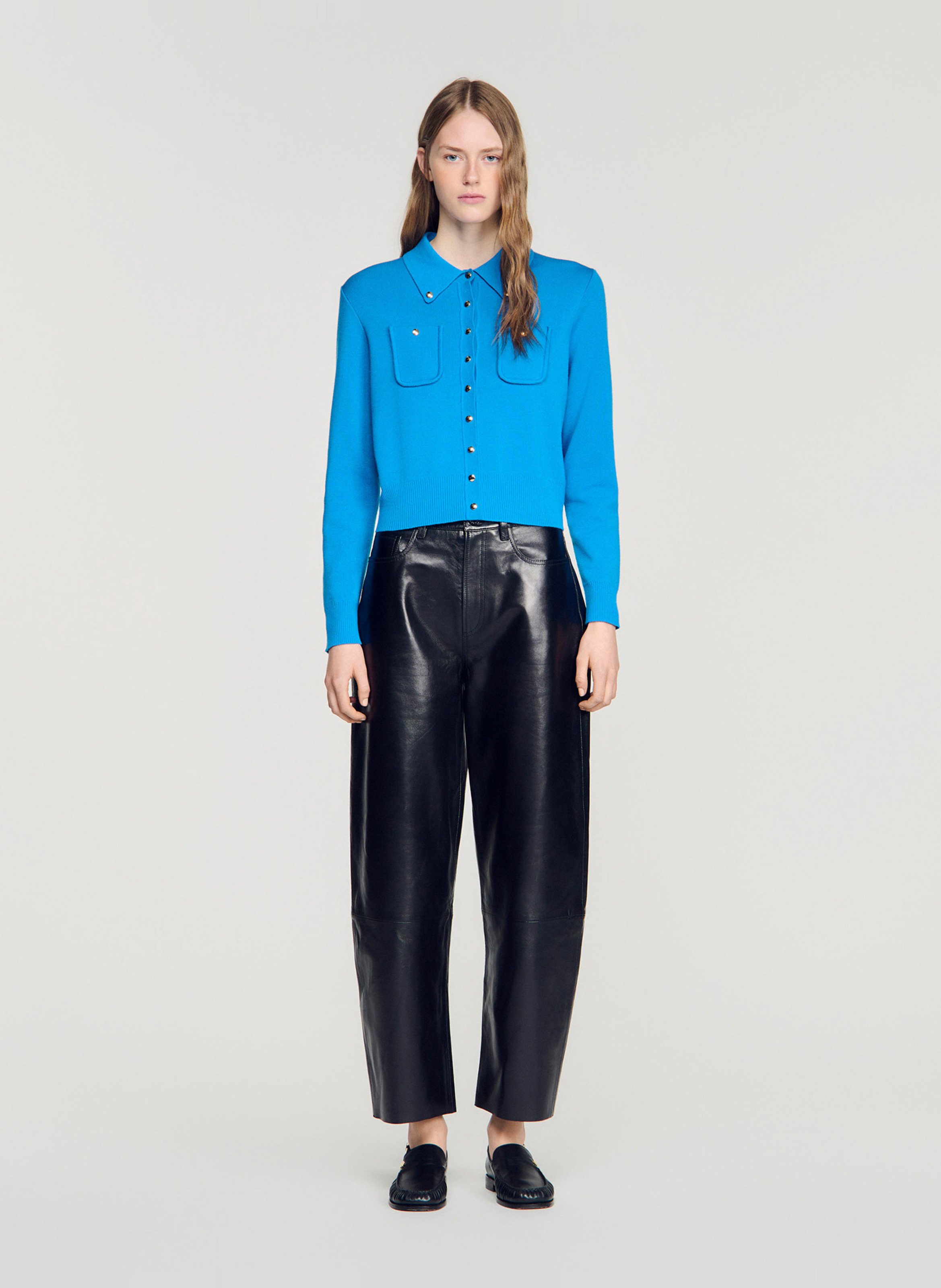 Rechte knoopsluiting vest van gemengde wol SANDRO Blauw