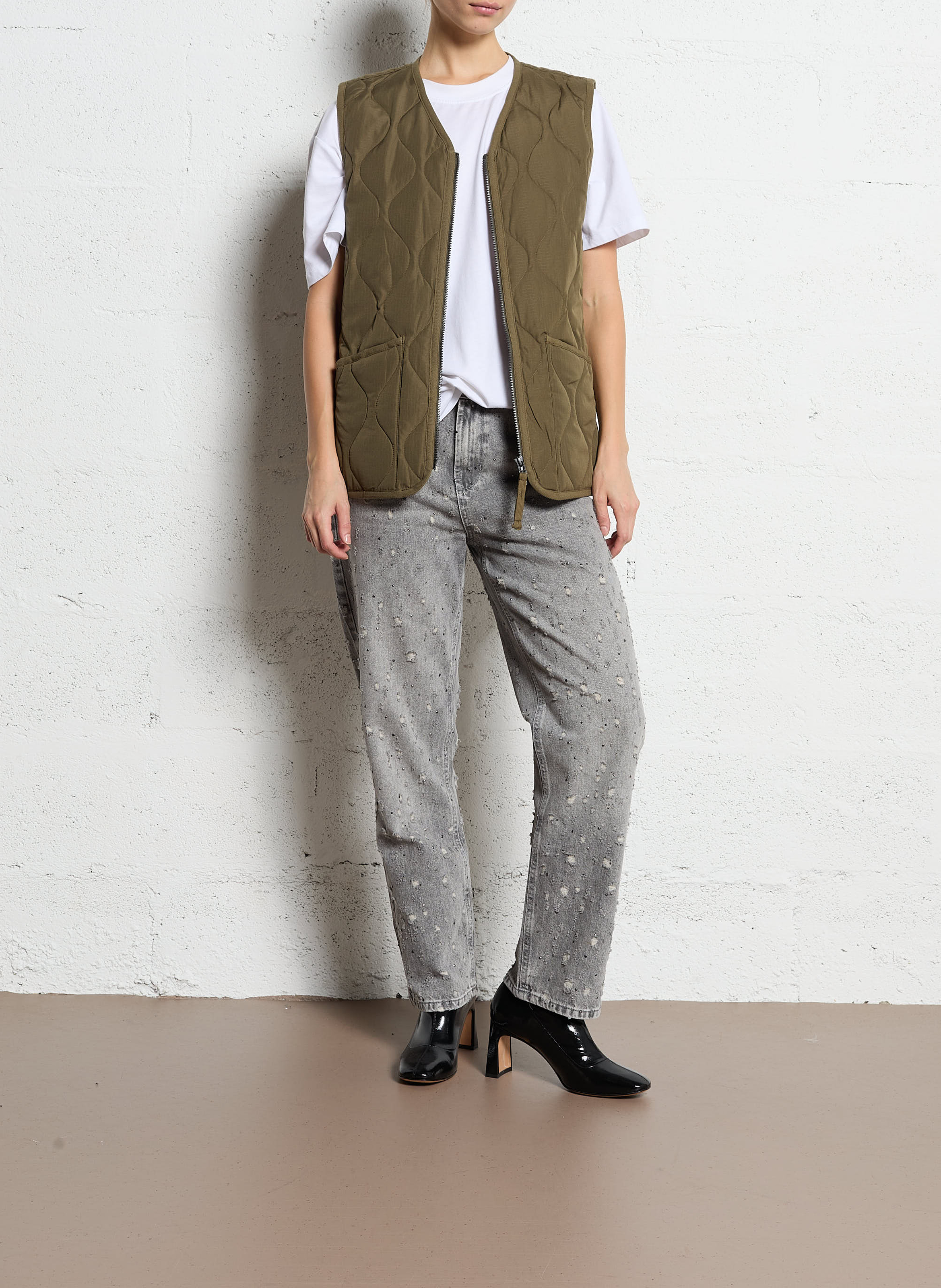 Quilted straight-cut jacket TAION Khaki