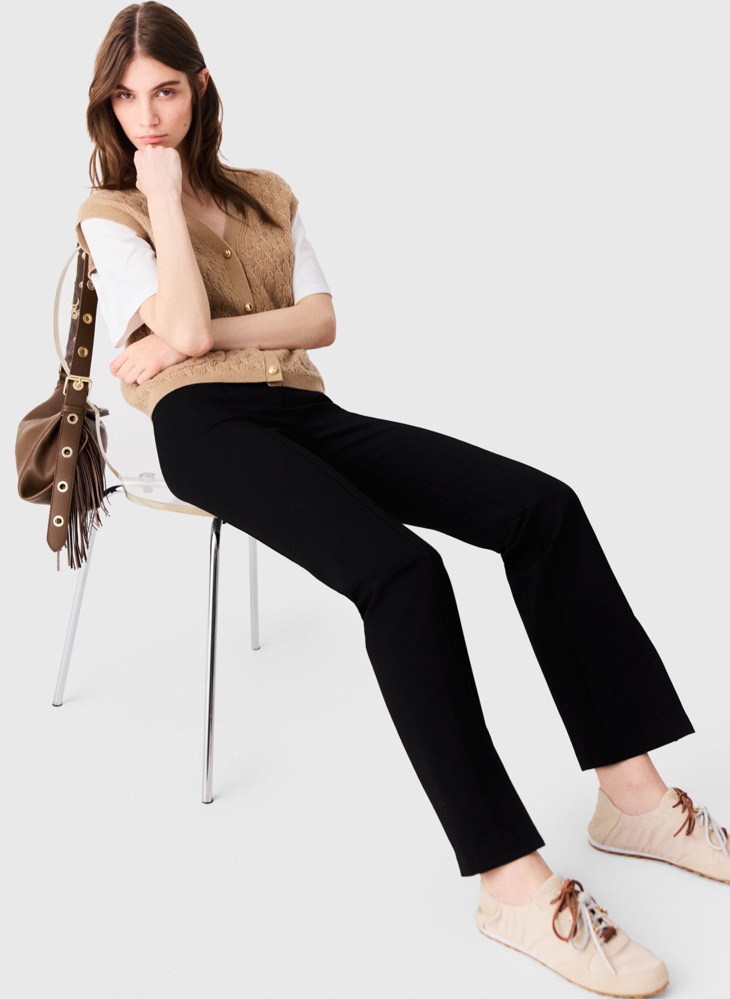 Wijde broek met split MAJE Zwart