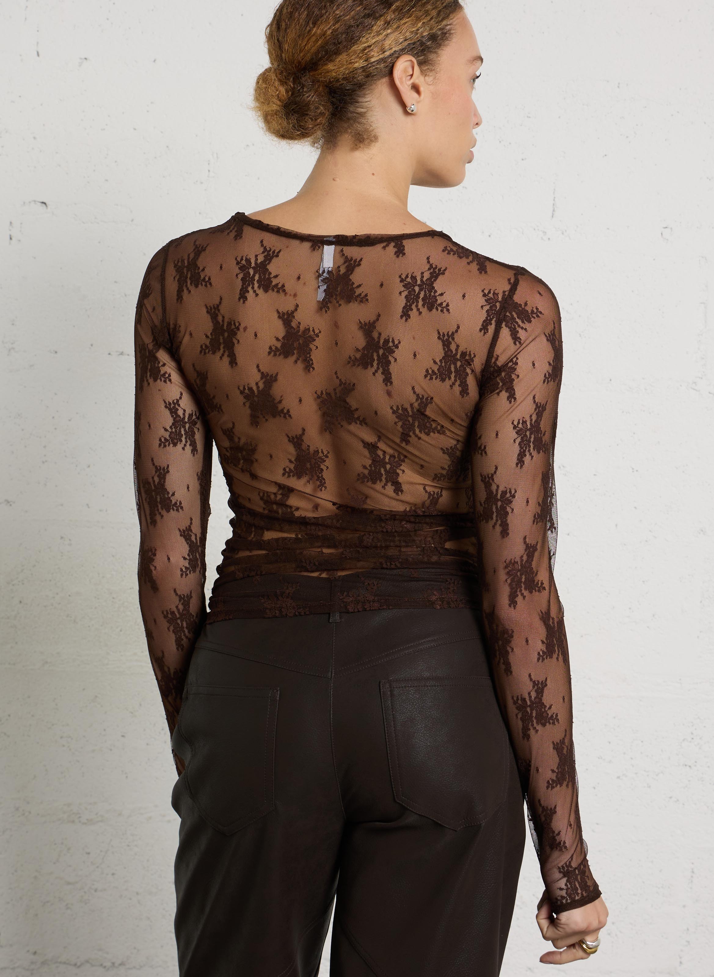 Round neck t-shirt with floral embroidery IMPERIAL Brown