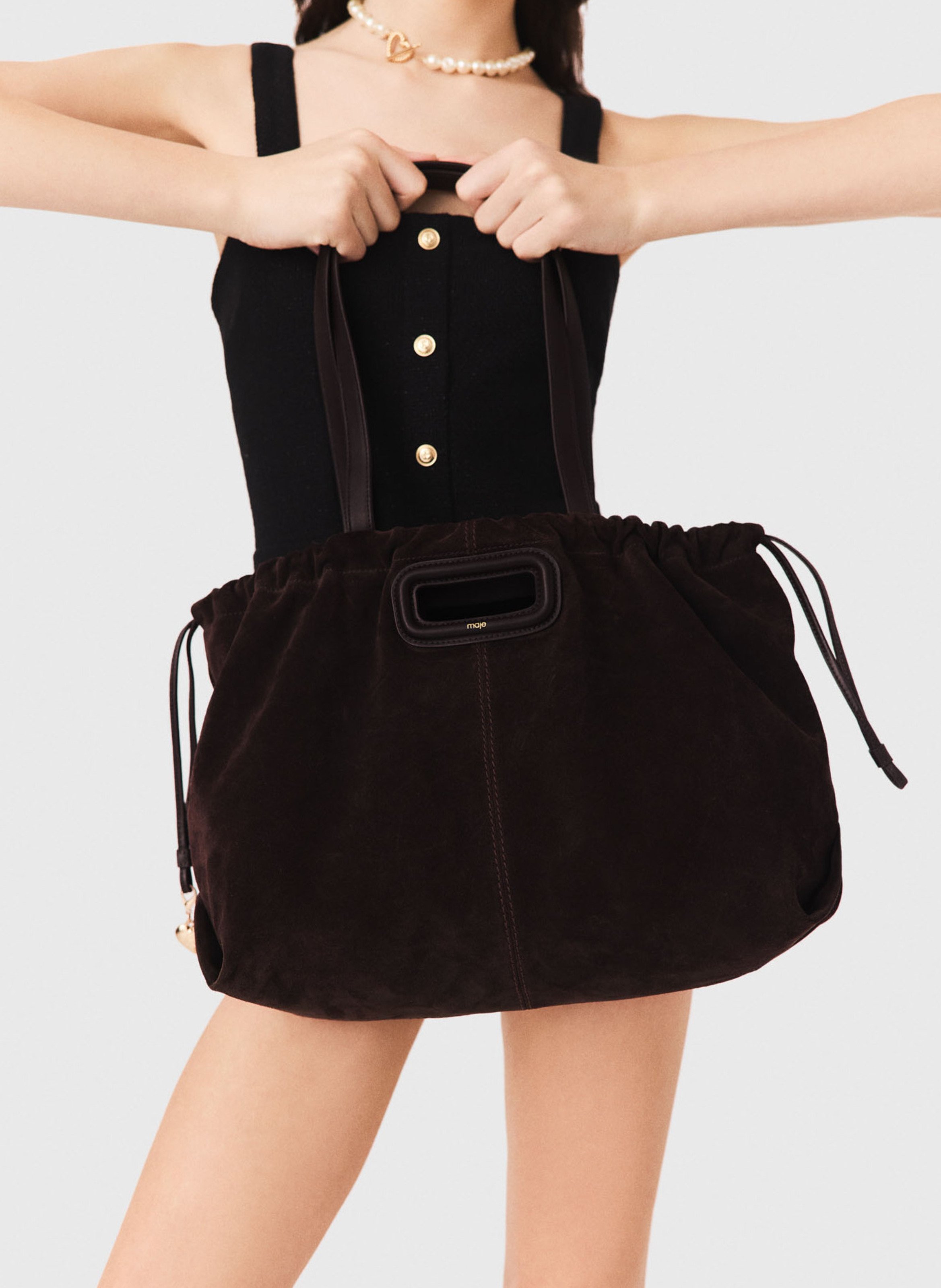 Sac porté épaule en cuir MAJE Marron