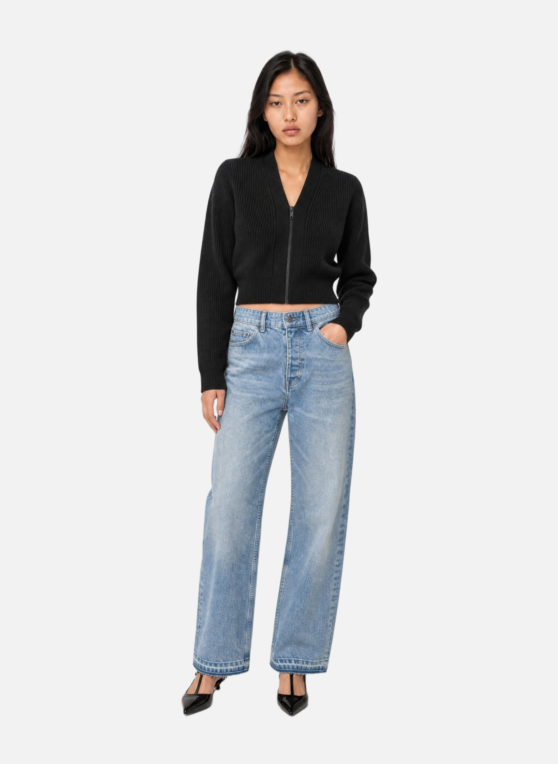 Short zip-up merino wool cardigan THE KOOPLES Black