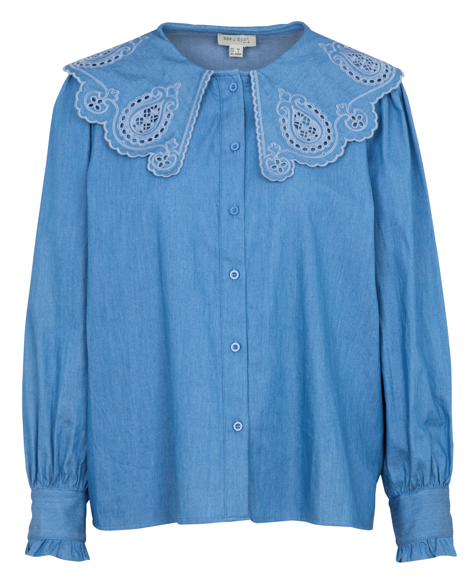 Baumwollbluse mit Bubikragen SEE U SOON Blau
