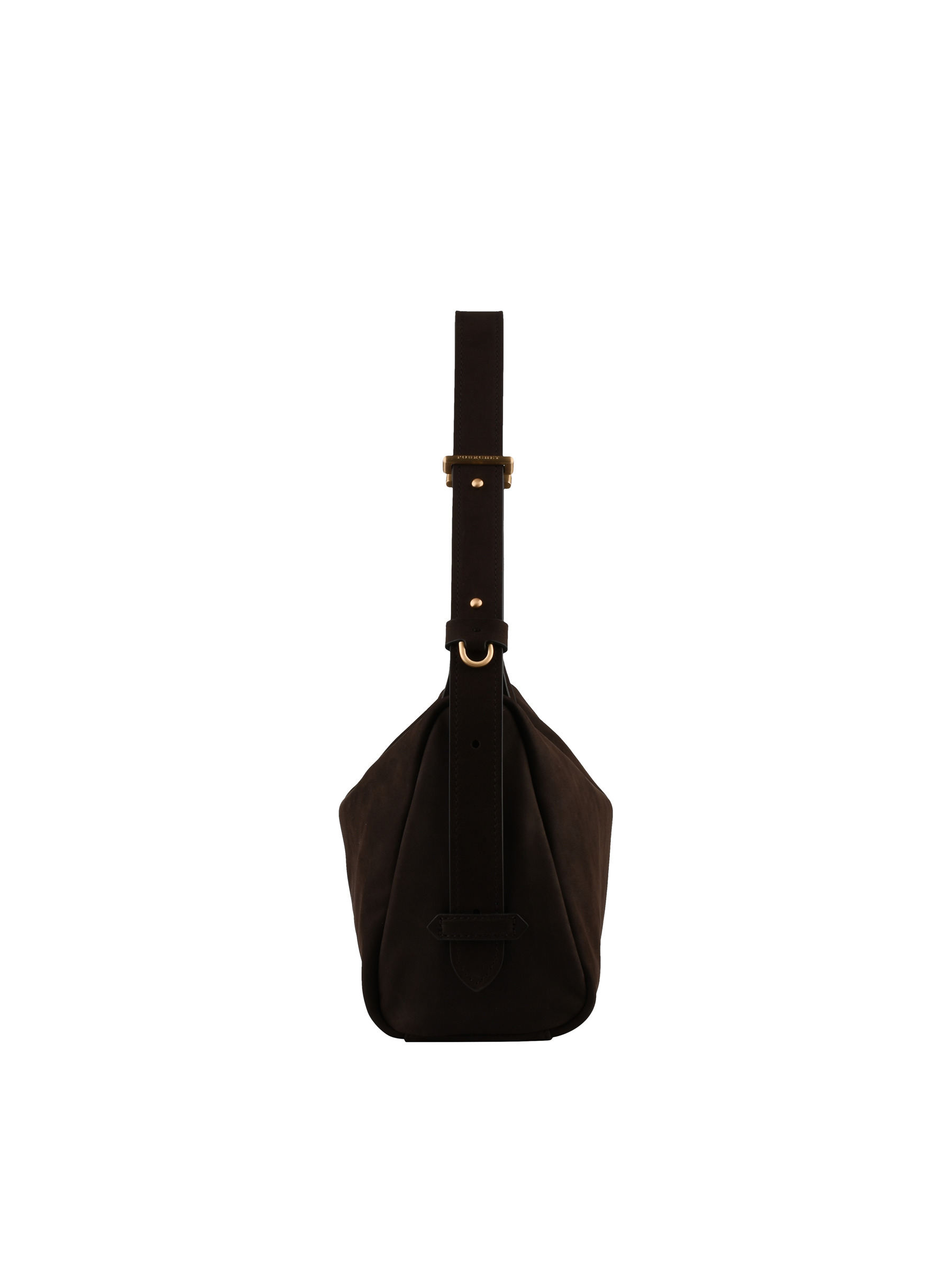 Sac porté épaule en cuir de vachette façon nubuck POURCHET Marron