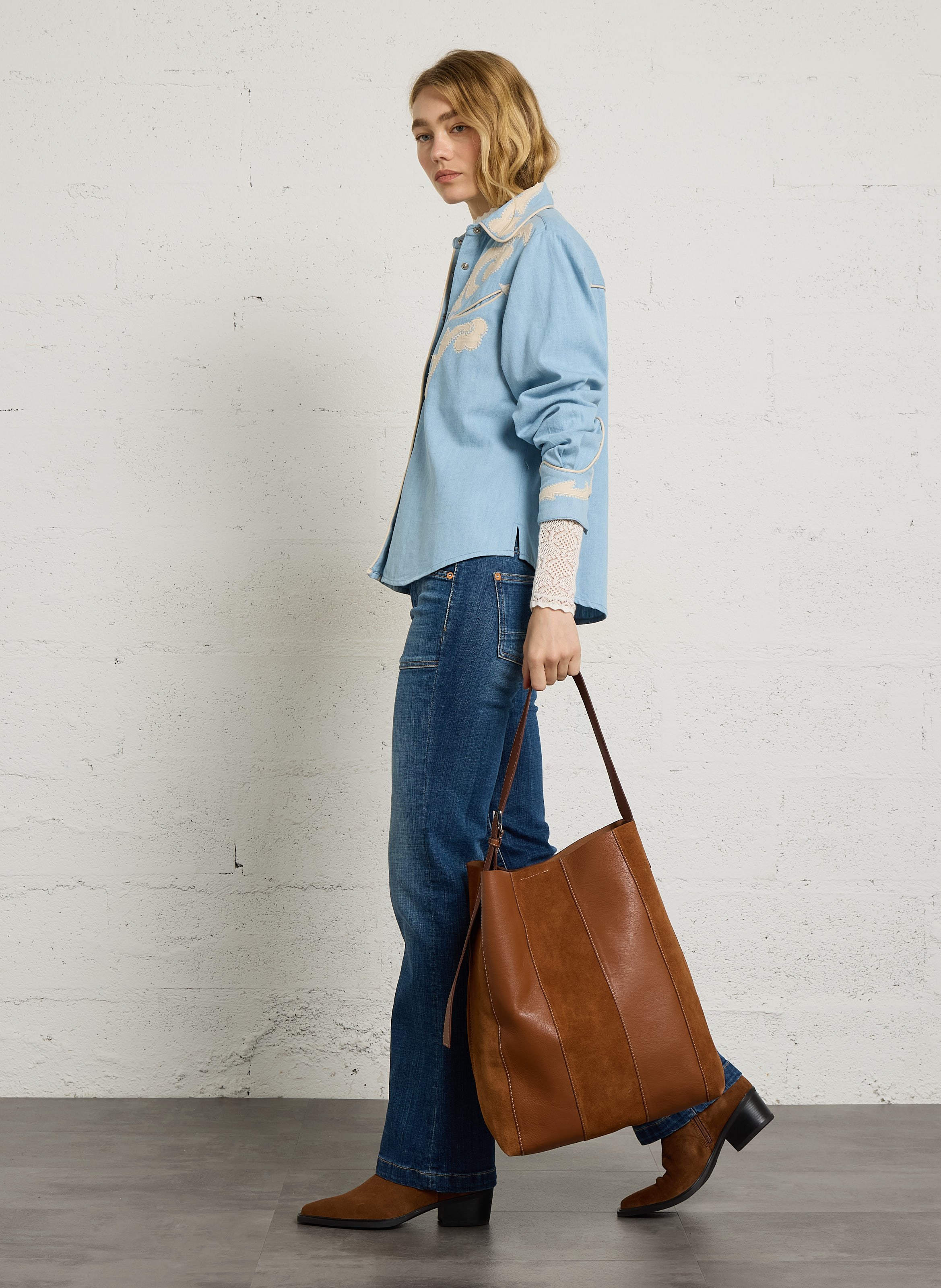 Sac porté épaule uni en cuir BECKSONDERGAARD Marron