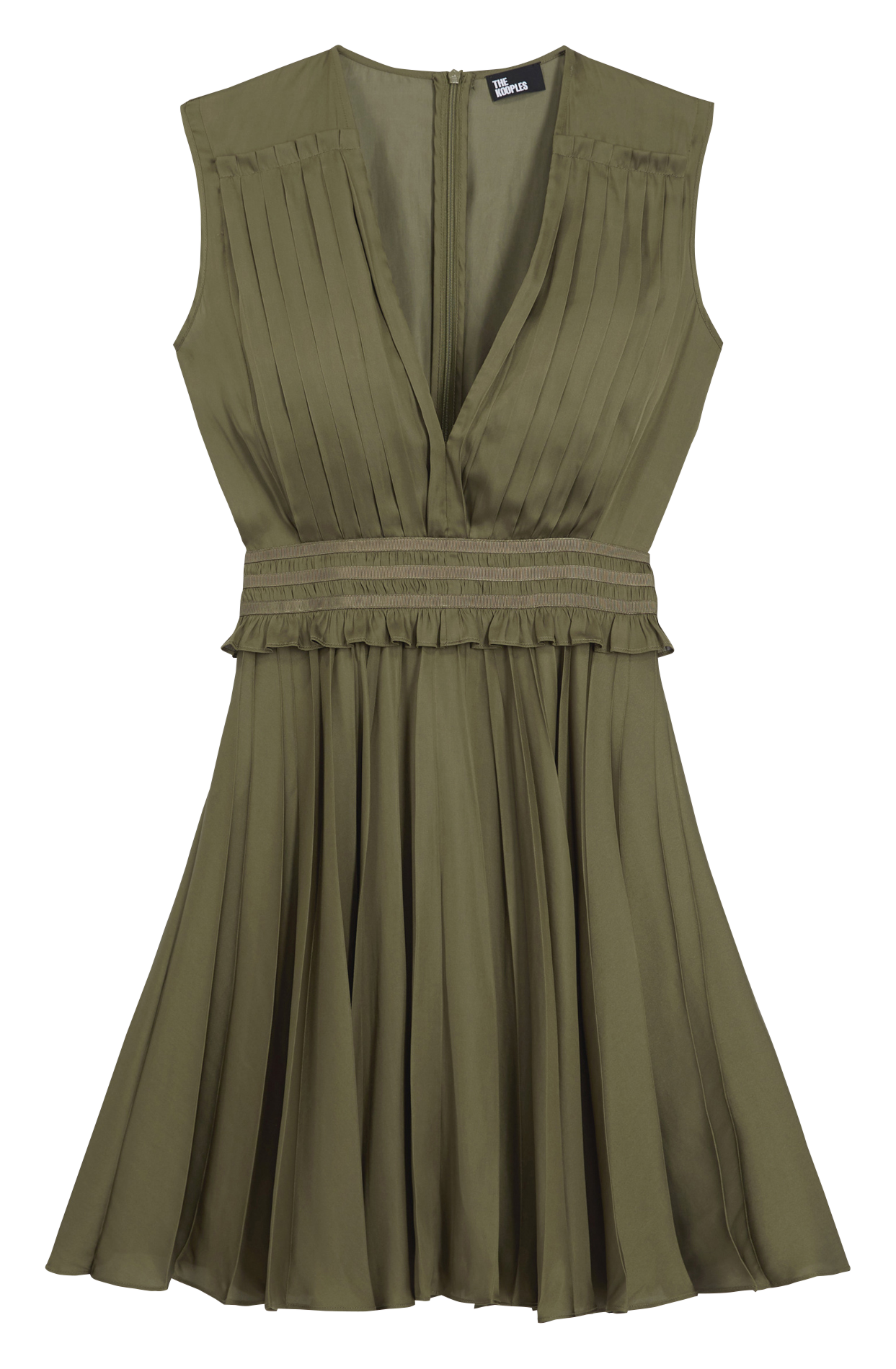 Short pleated V-neck dress THE KOOPLES Brown