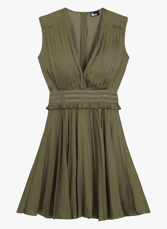 Robe courte col v plissée Olive night The kooples Femme Place