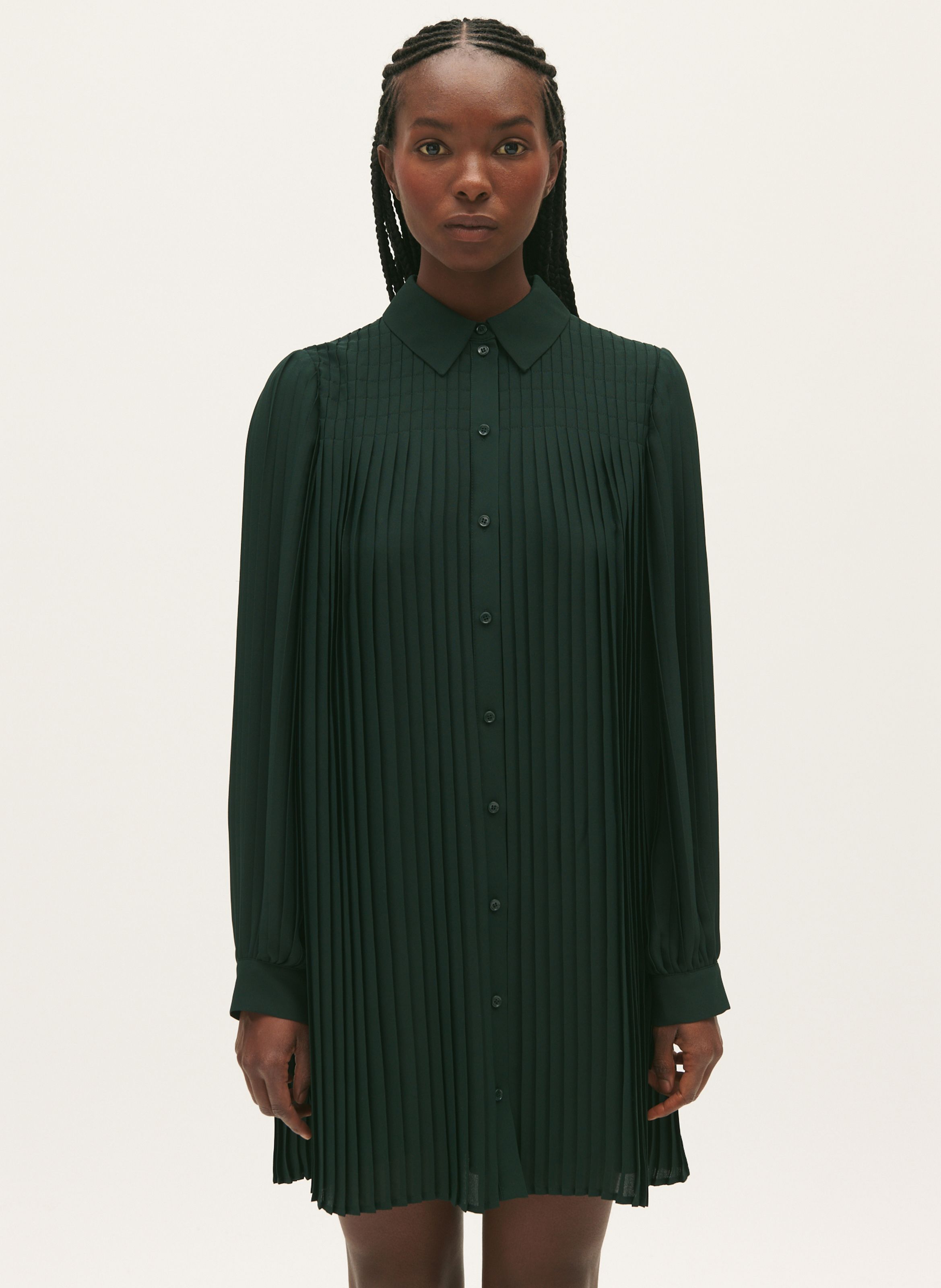 Short Pleated Dress With Classic Collar Cedre Claudie Pierlot