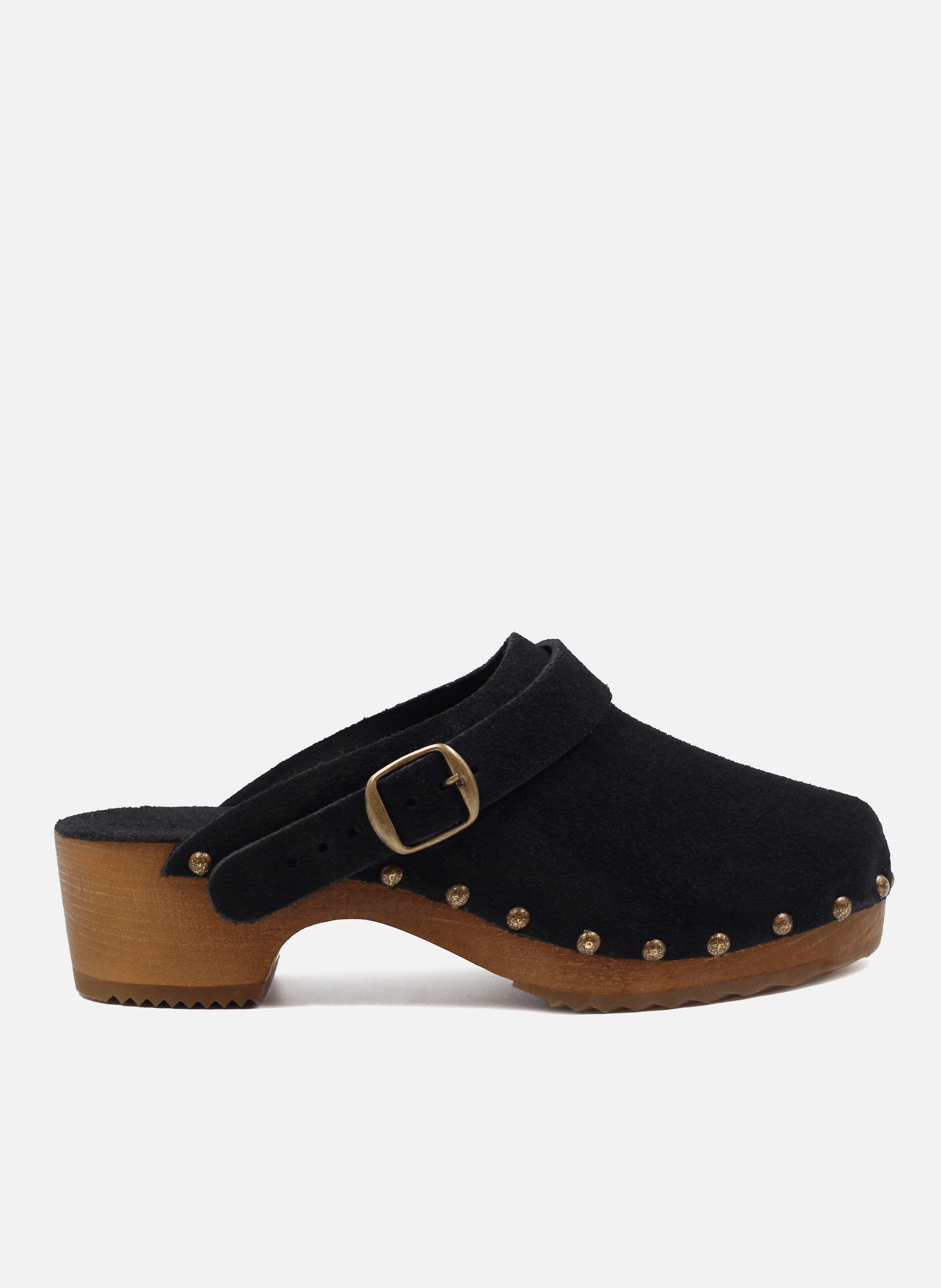 Suede strap clogs with wooden heel JULES & JENN Black