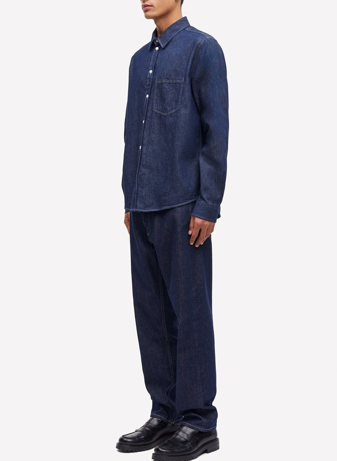 Straight denim shirt in organic cotton Blue