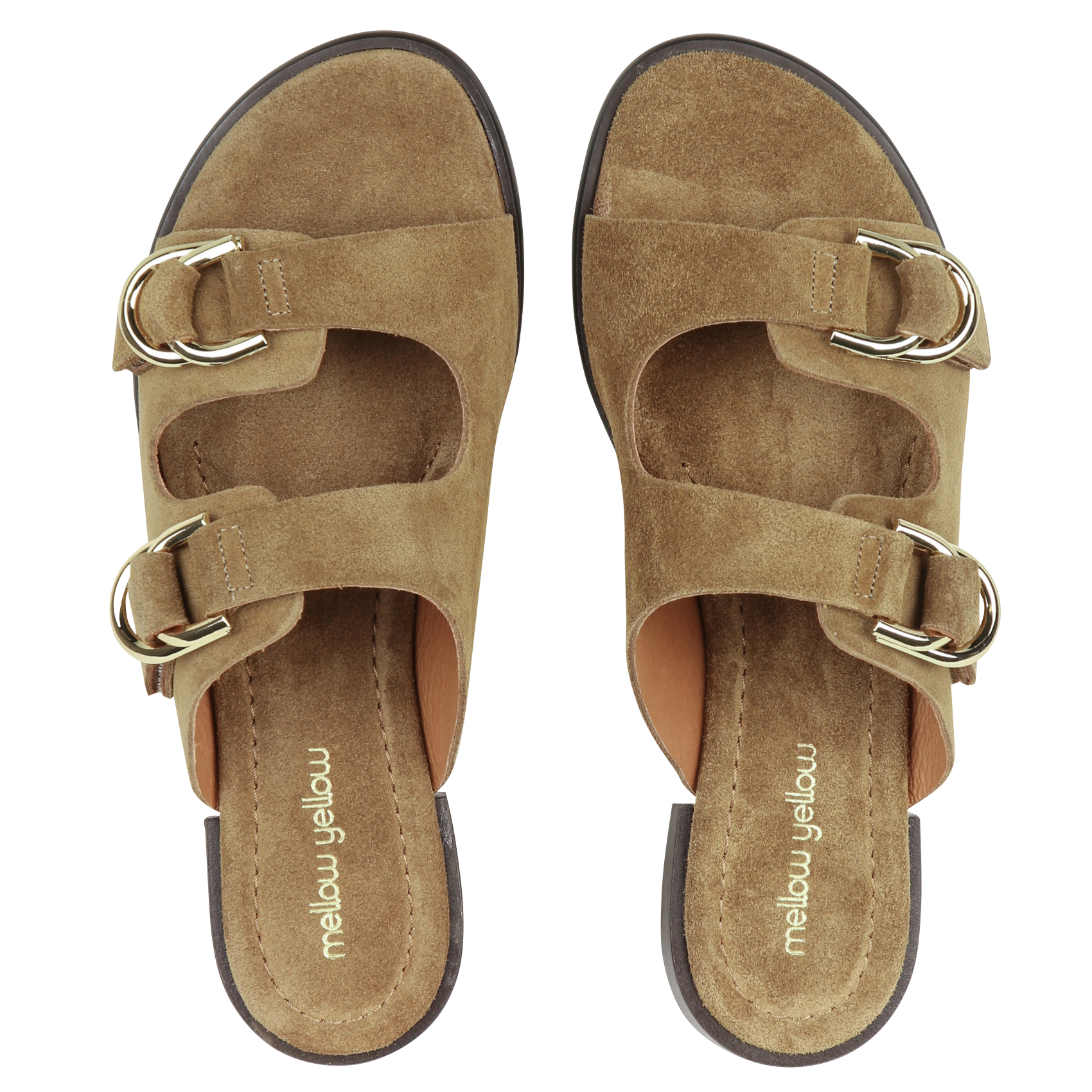 Avarca Berlin - Flache Ledersandalen mit Samt MELLOW YELLOW Braun