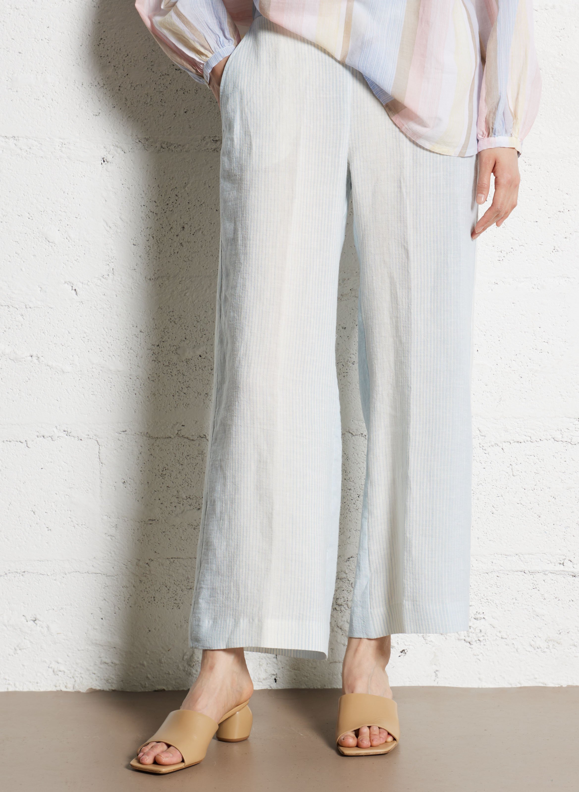 Wide-leg linen striped pants DIEGA Blue