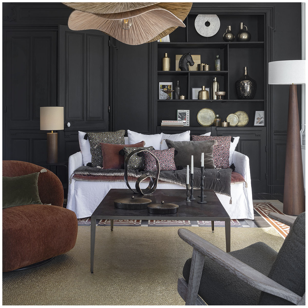 Futon mattéo en velours de coton et lin BLANC D'IVOIRE Gris