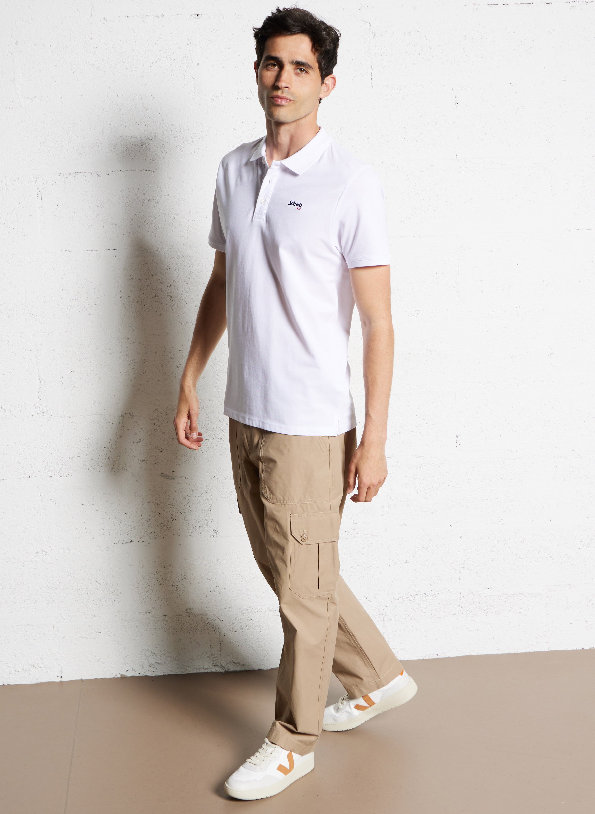 Polo droit en coton SCHOTT Blanc