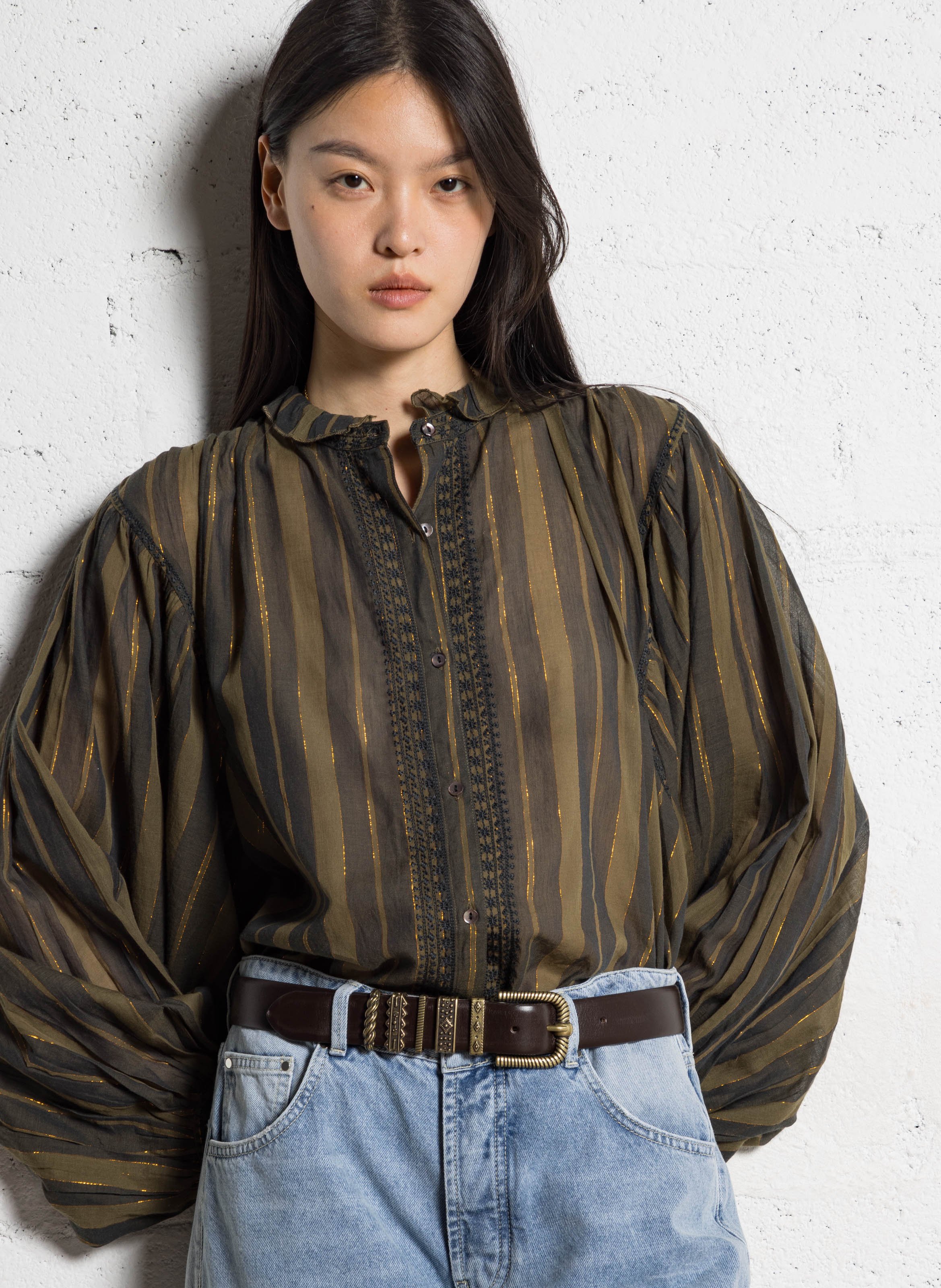 Round-neck striped shirt MAISON HOTEL Green