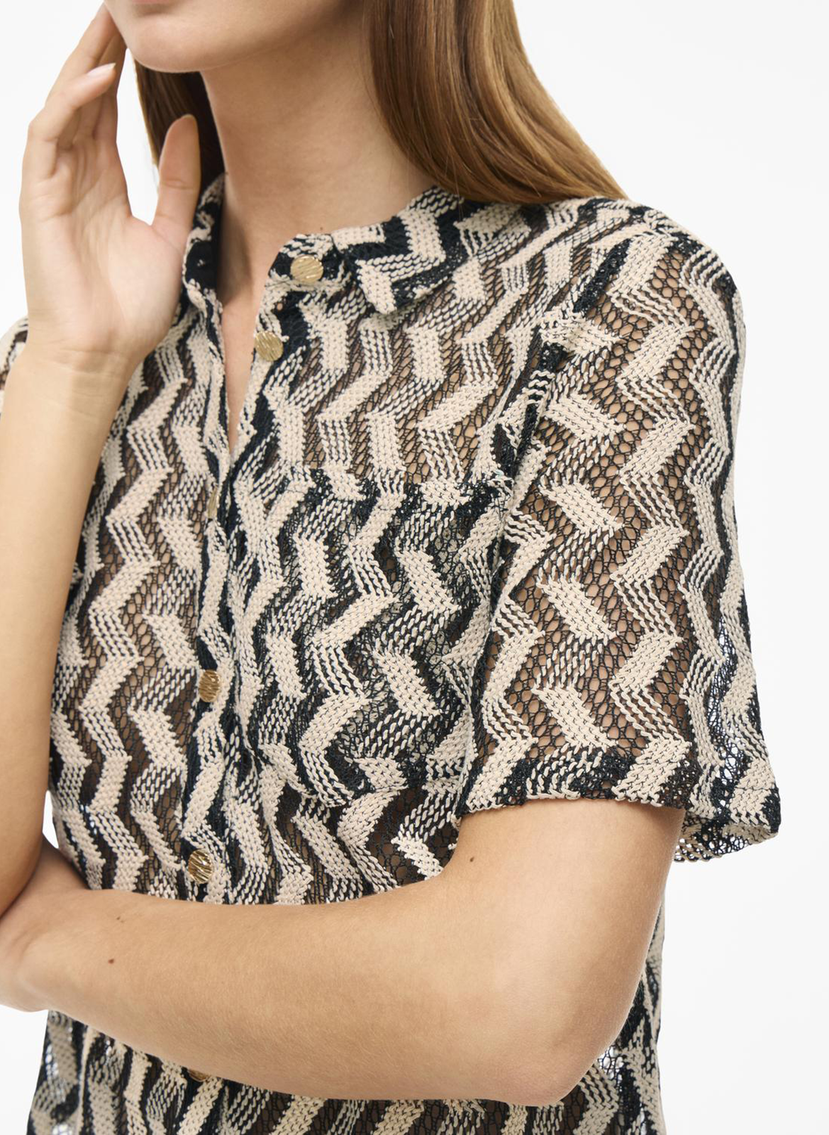 Gerade geschnittenes Hemd aus bedruckter Baumwollmischung VILA Schwarz