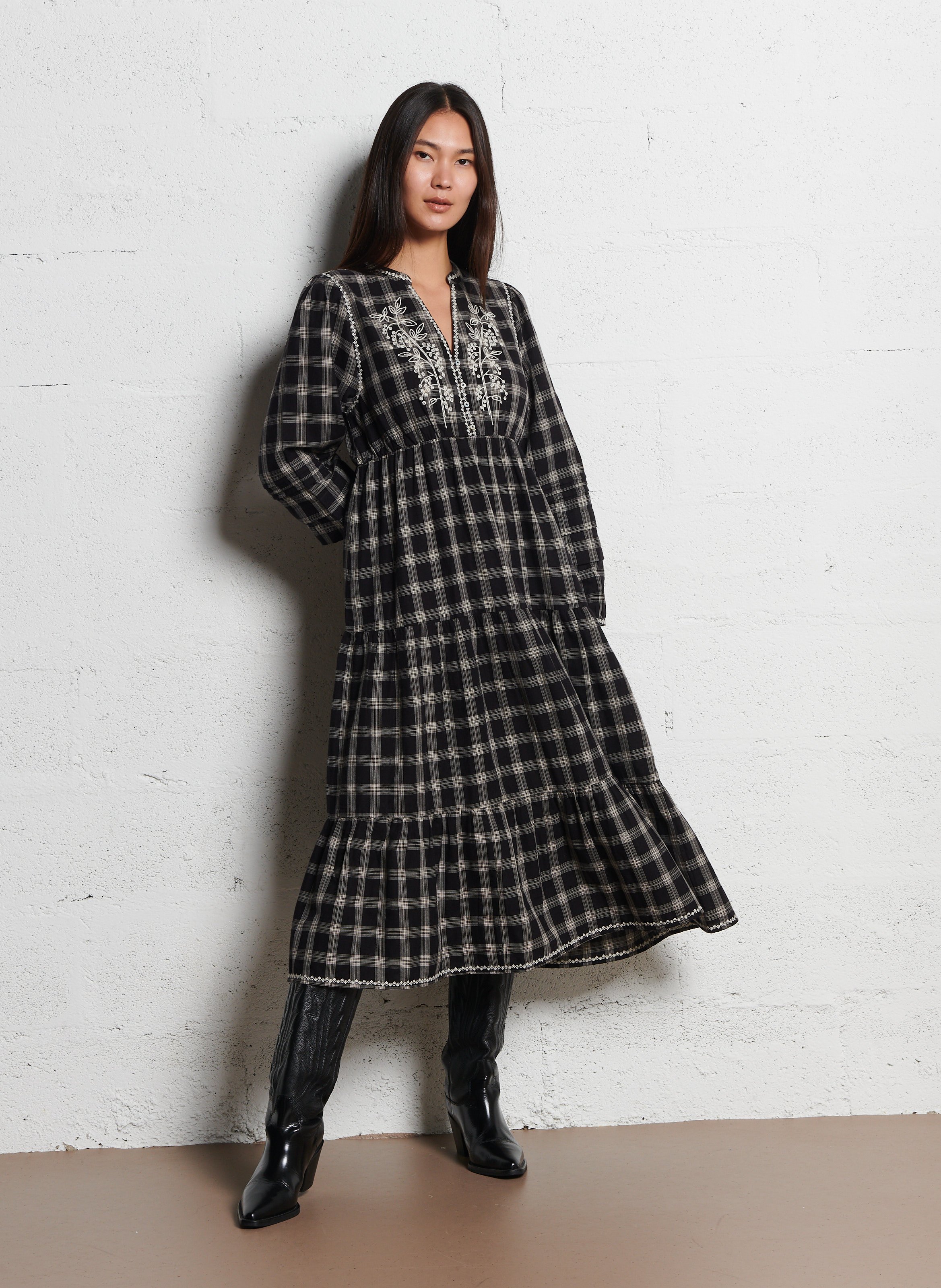 Checked henley midi dress EMILE ET IDA Black