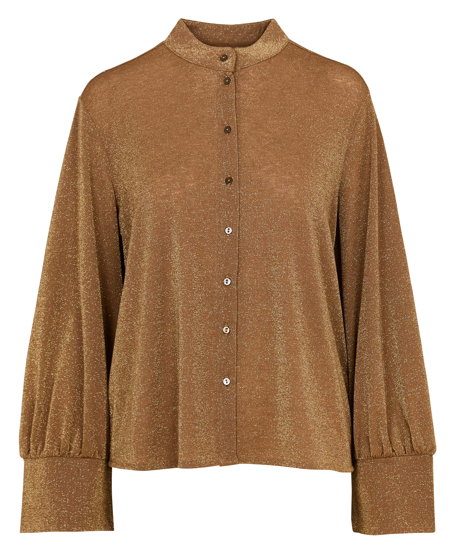 Fluid round neck sparkling shirt Beige
