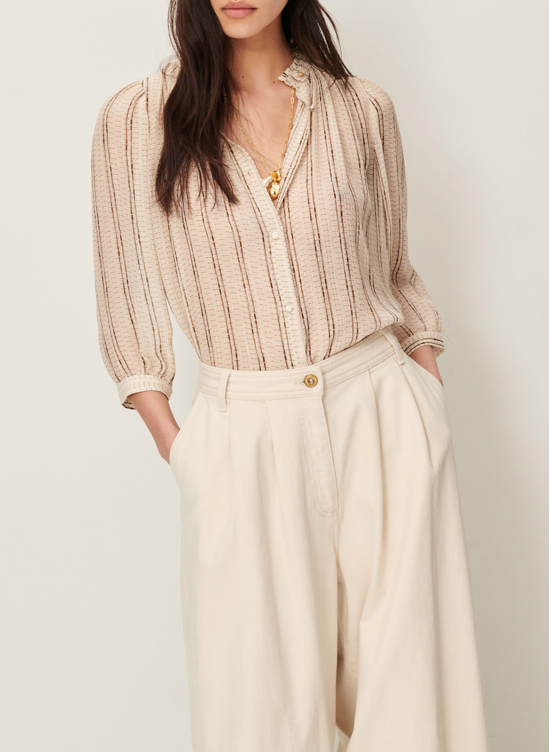 Blouse imprimé et volantée SESSUN Beige