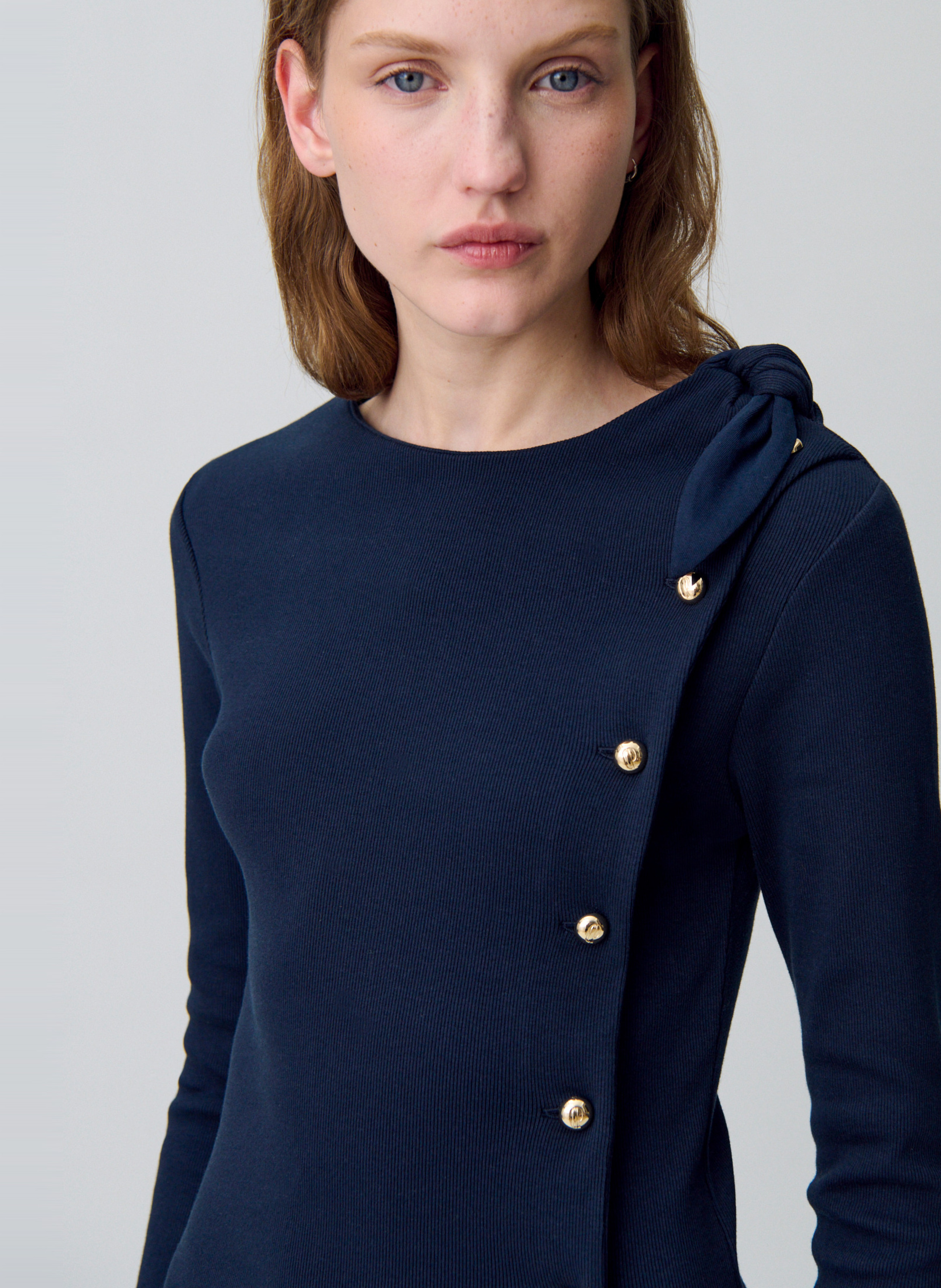 Robe midi col rond en coton mélangé CLAUDIE PIERLOT Bleu