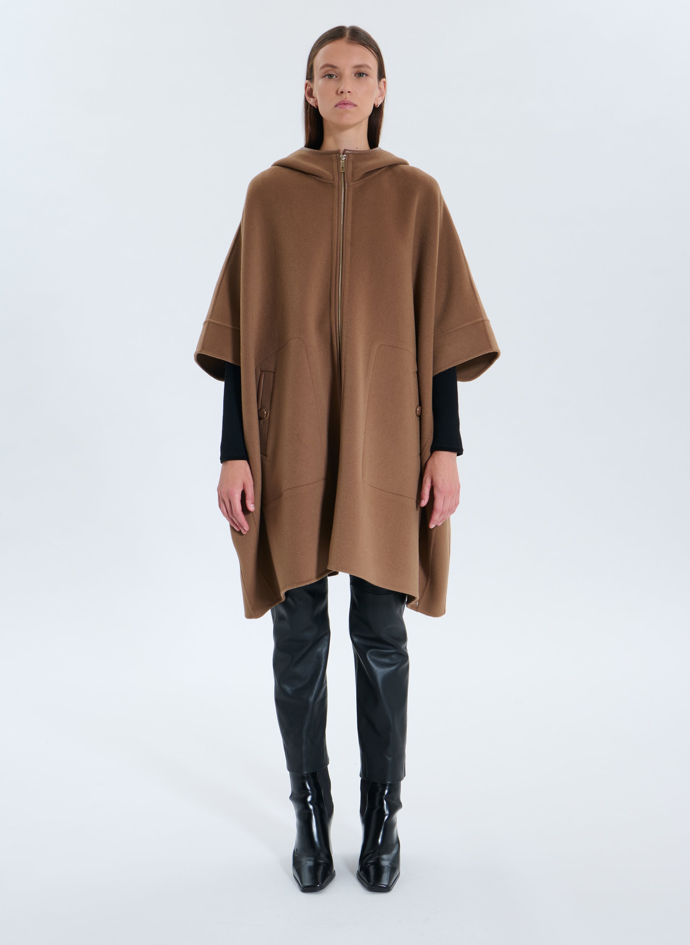 Round neck wool blend cape ZAPA