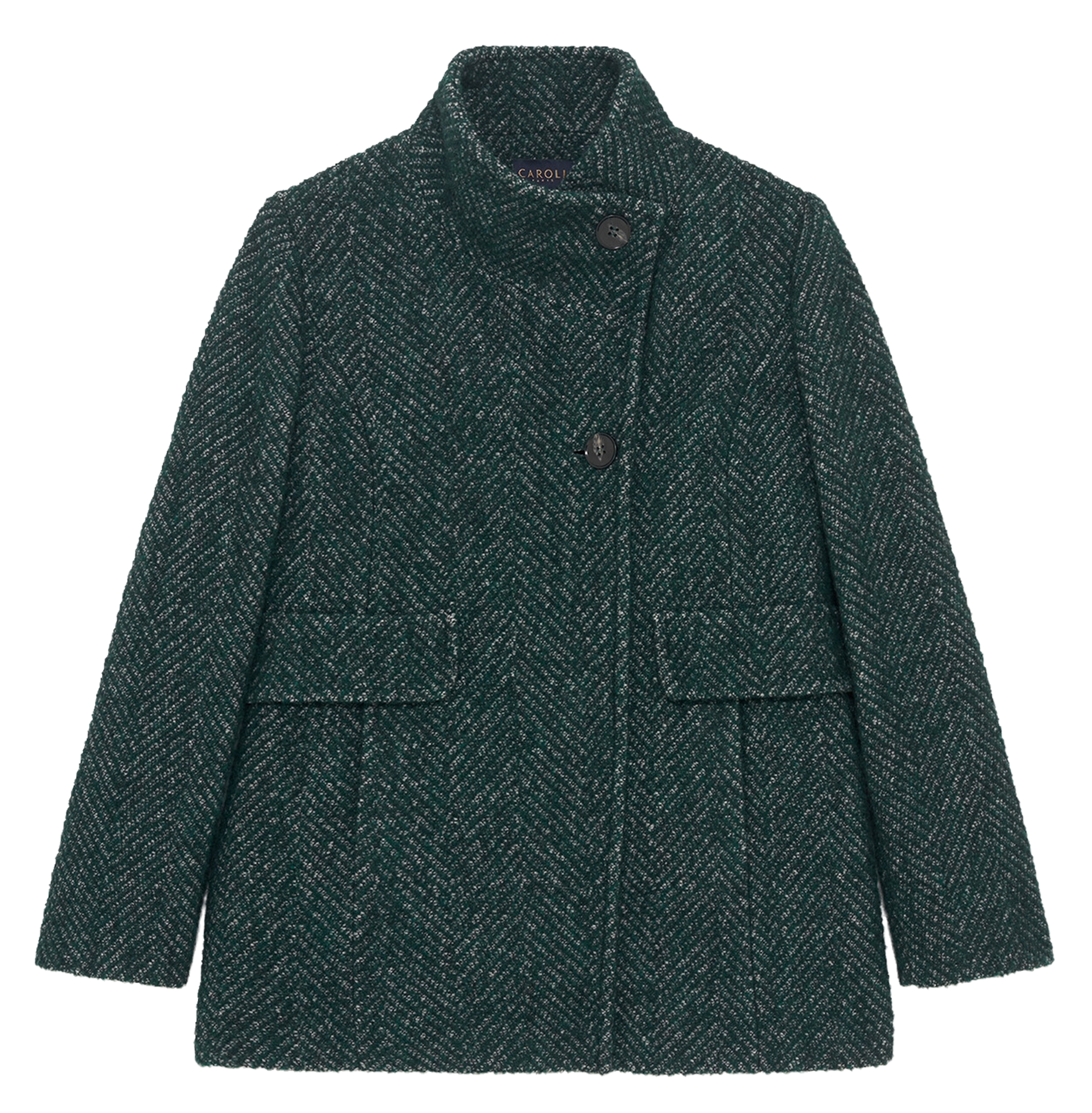 Manteau droit en laine recyclée mélangée CAROLL Vert