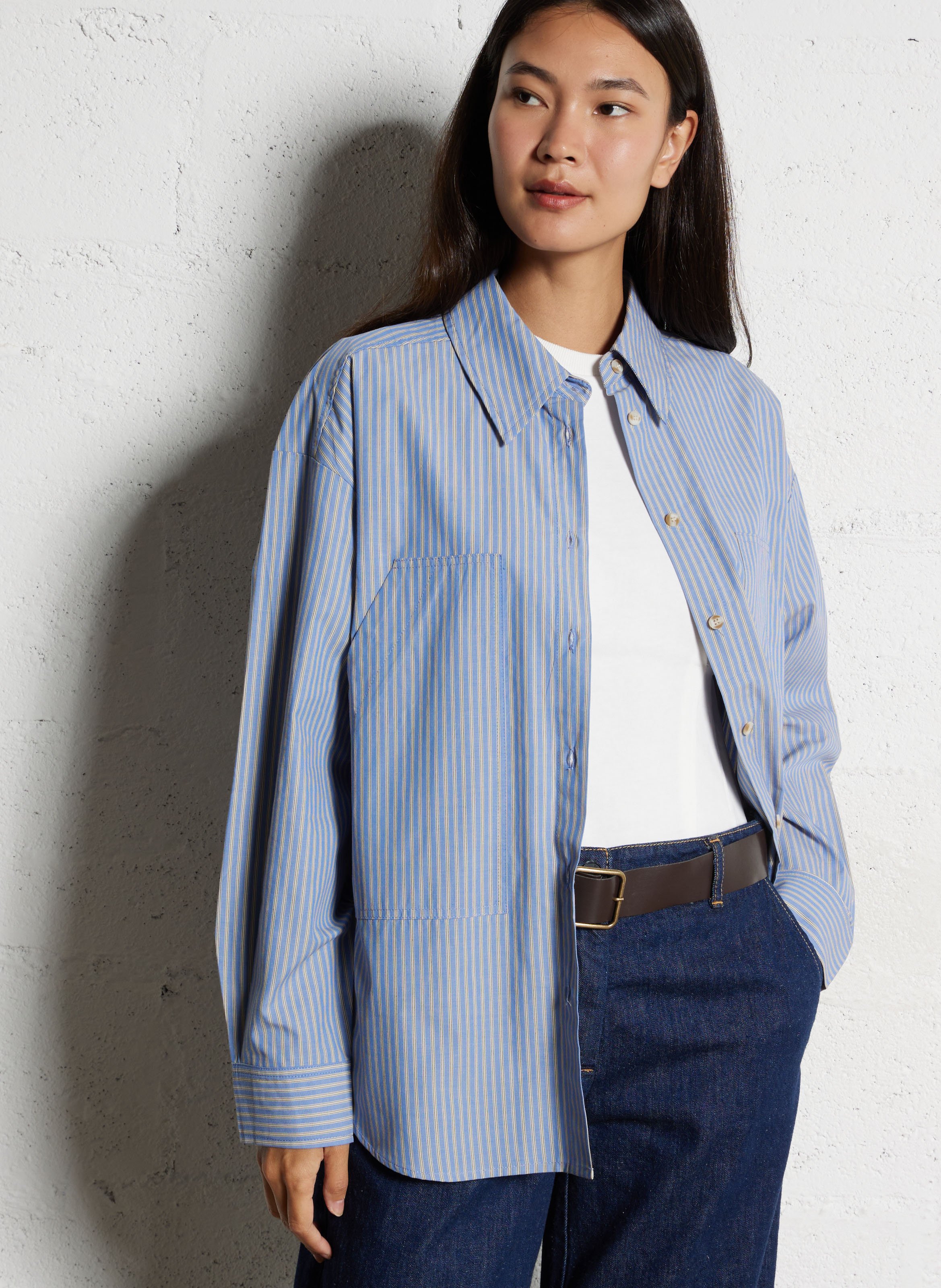 Chemise oversize rayée en coton SEE U SOON Bleu