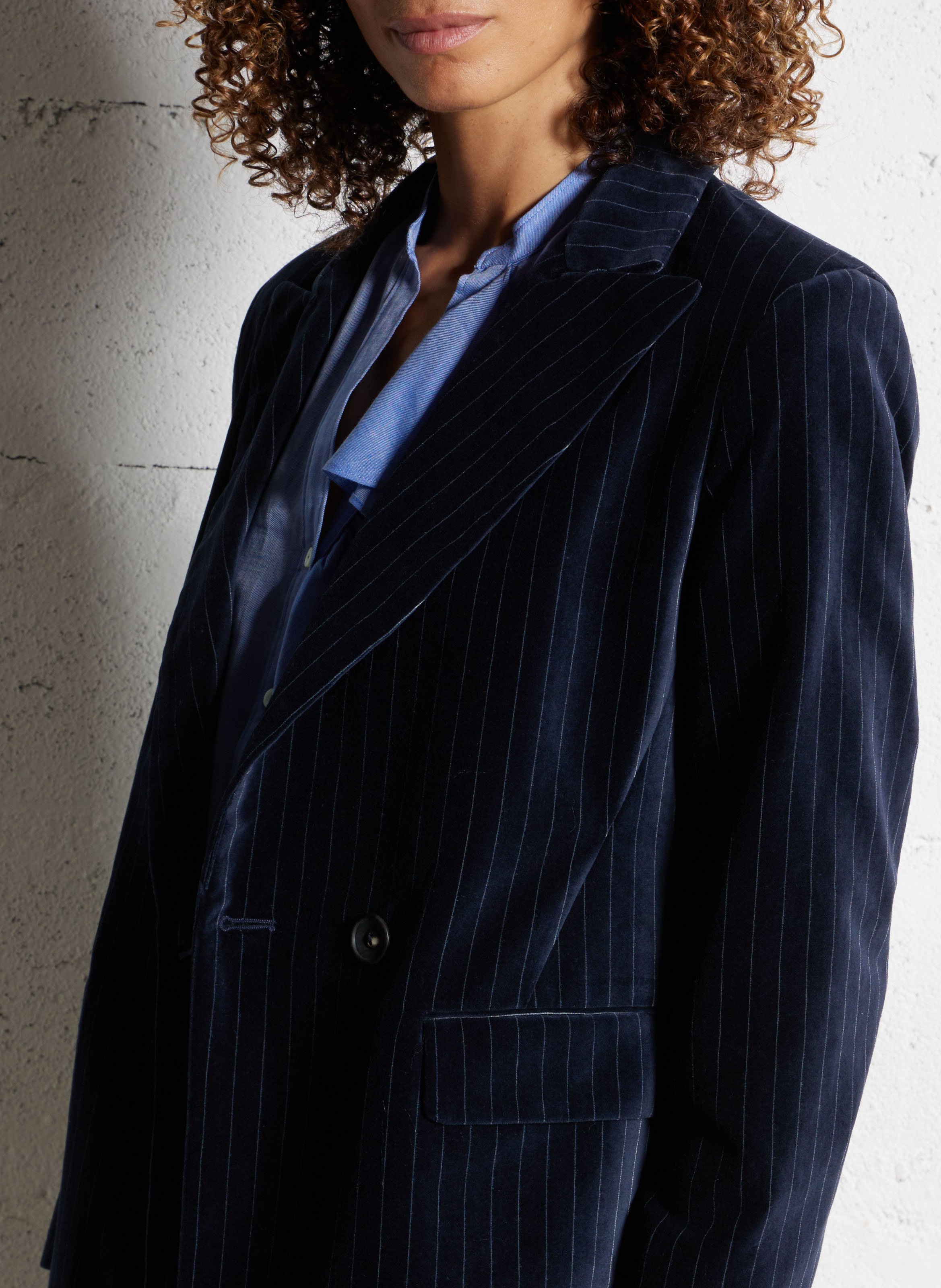 Veste de tailleur rayée en velours DIEGA Bleu