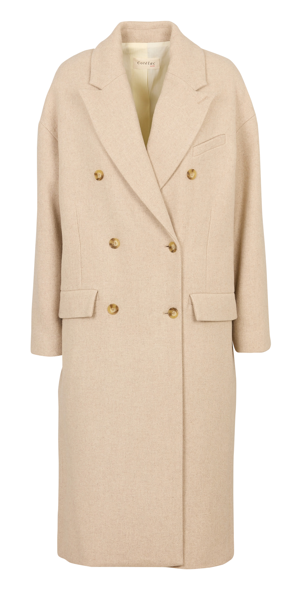 Einfarbiger gerade geschnittener Wollmantel mit langen Ärmeln ACOTE Weiss