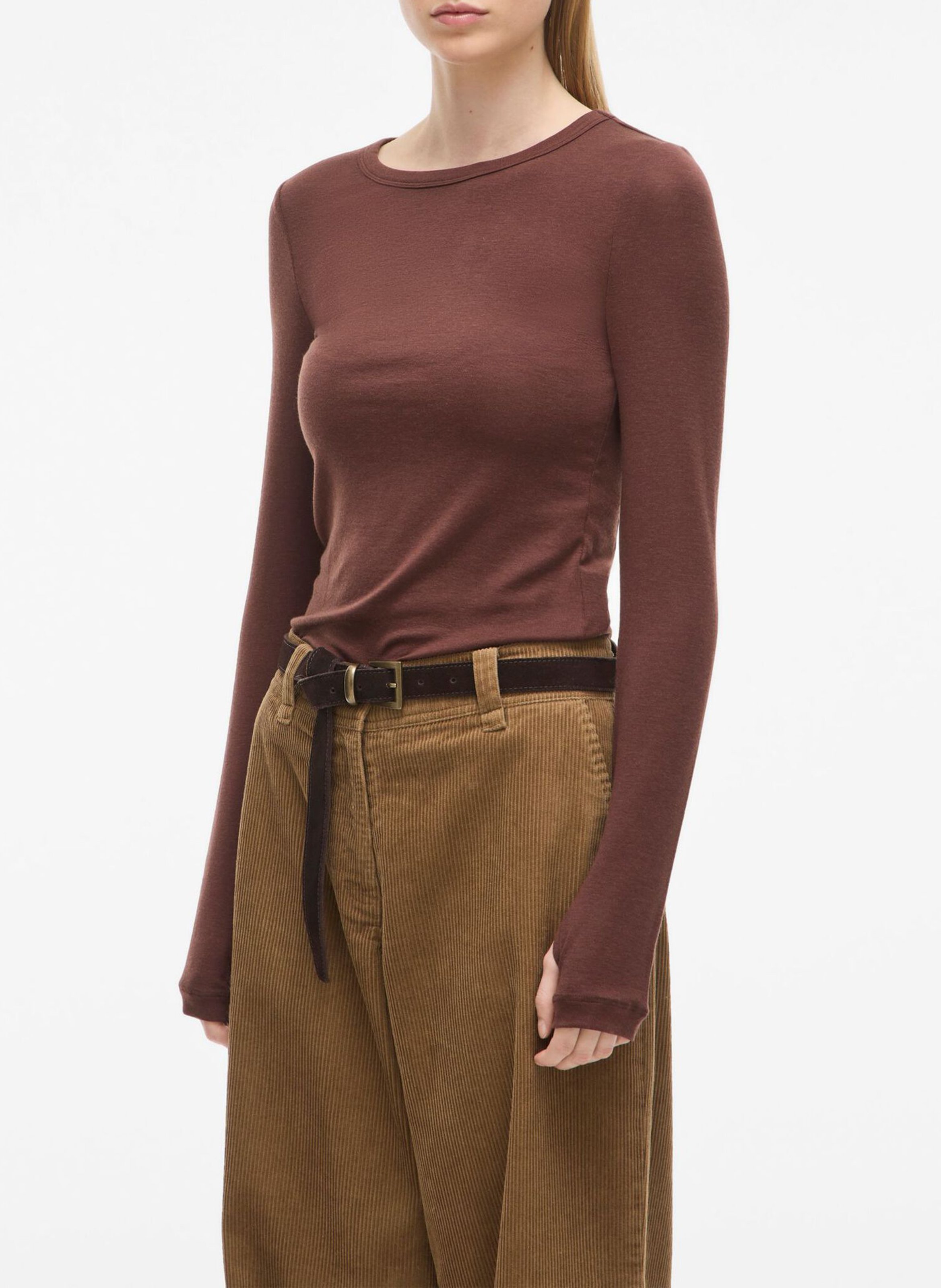 Tee-shirt ajusté col rond ROUGE EDIT Marron