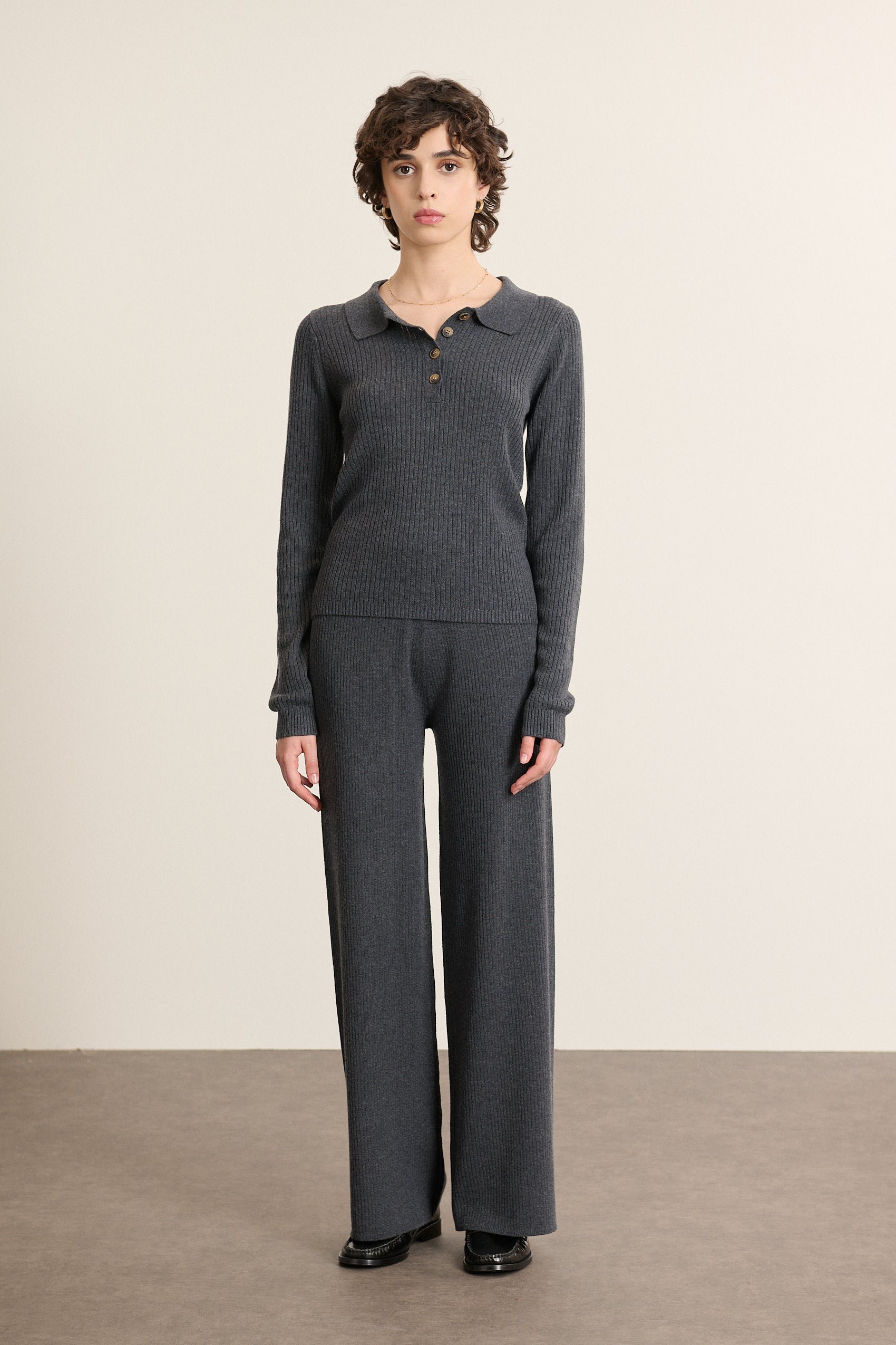 Straight Leg Knit Wool Blend Pants GARANCE PARIS Grey