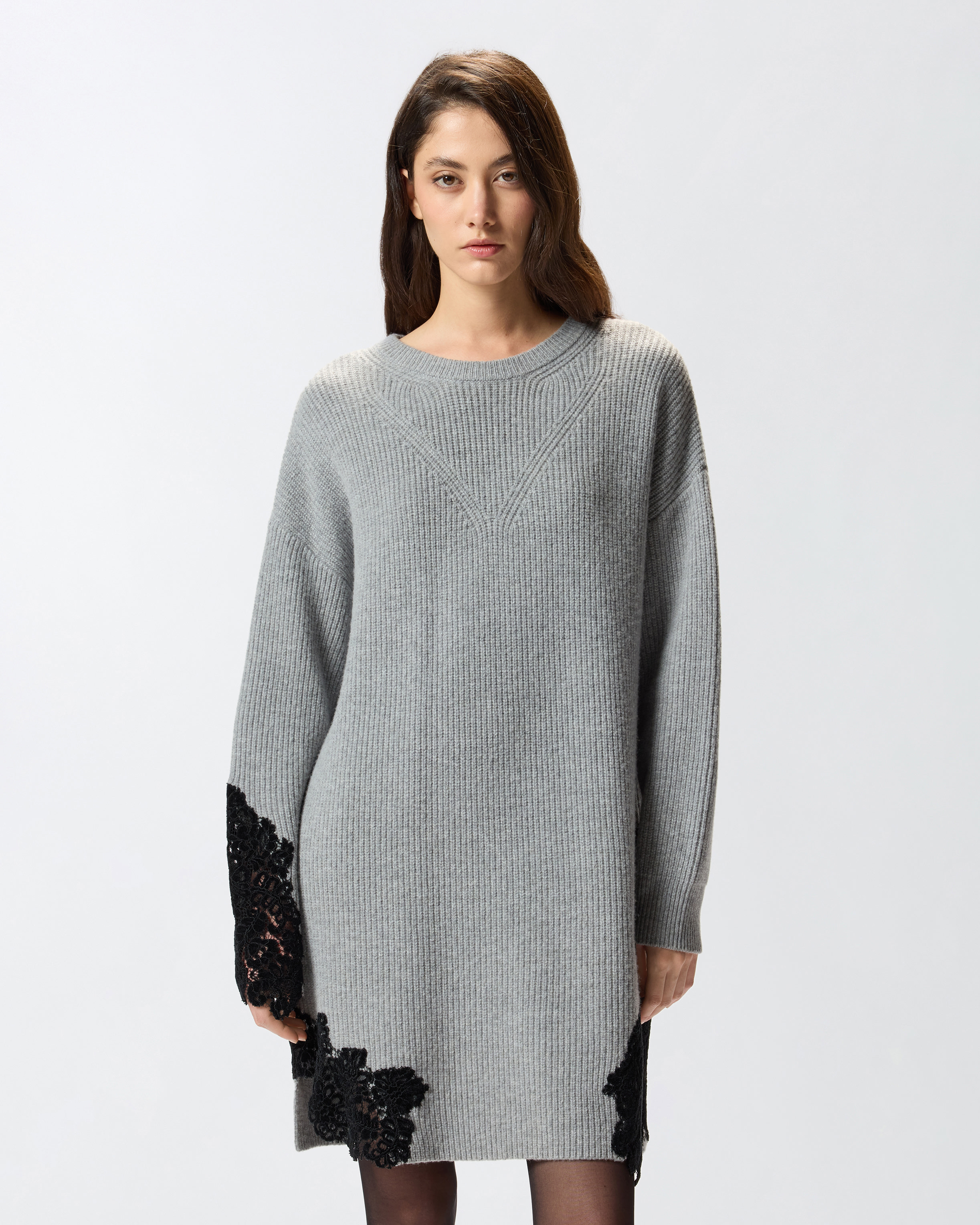 Short knit dress with lace PINKO Grey