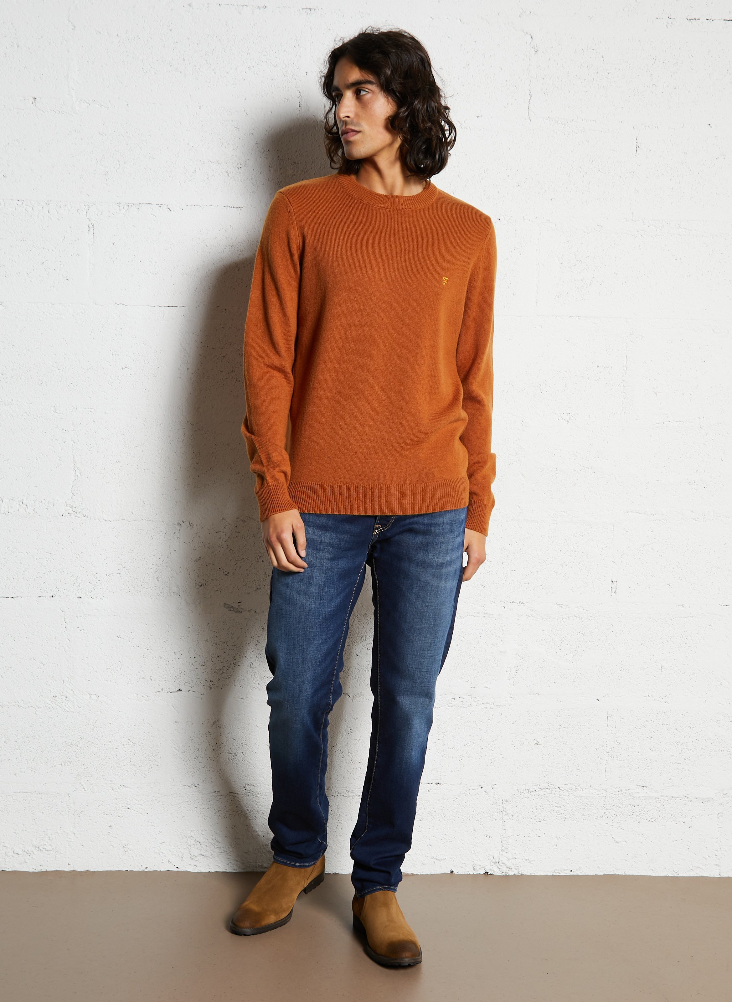 Pull droit col rond en laine FARAH Marron