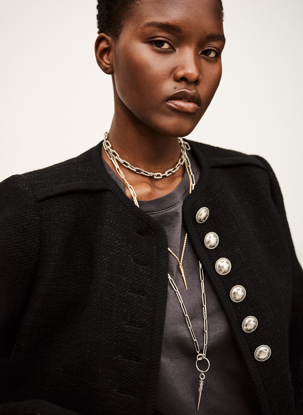 Round-neck wool-blend jacket Black