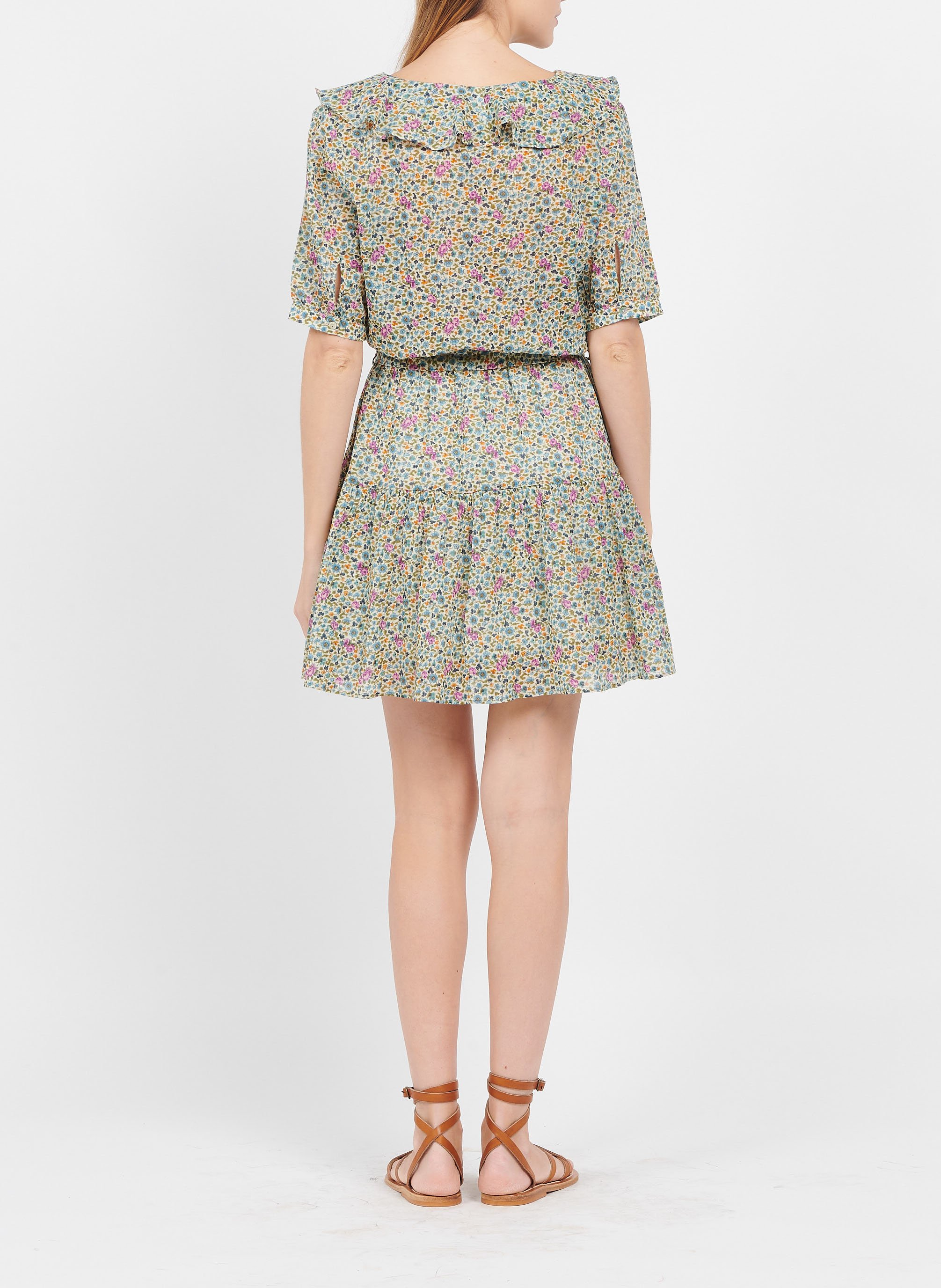 Kurzkleid aus bedruckter Baumwolle EMILE ET IDA Grun