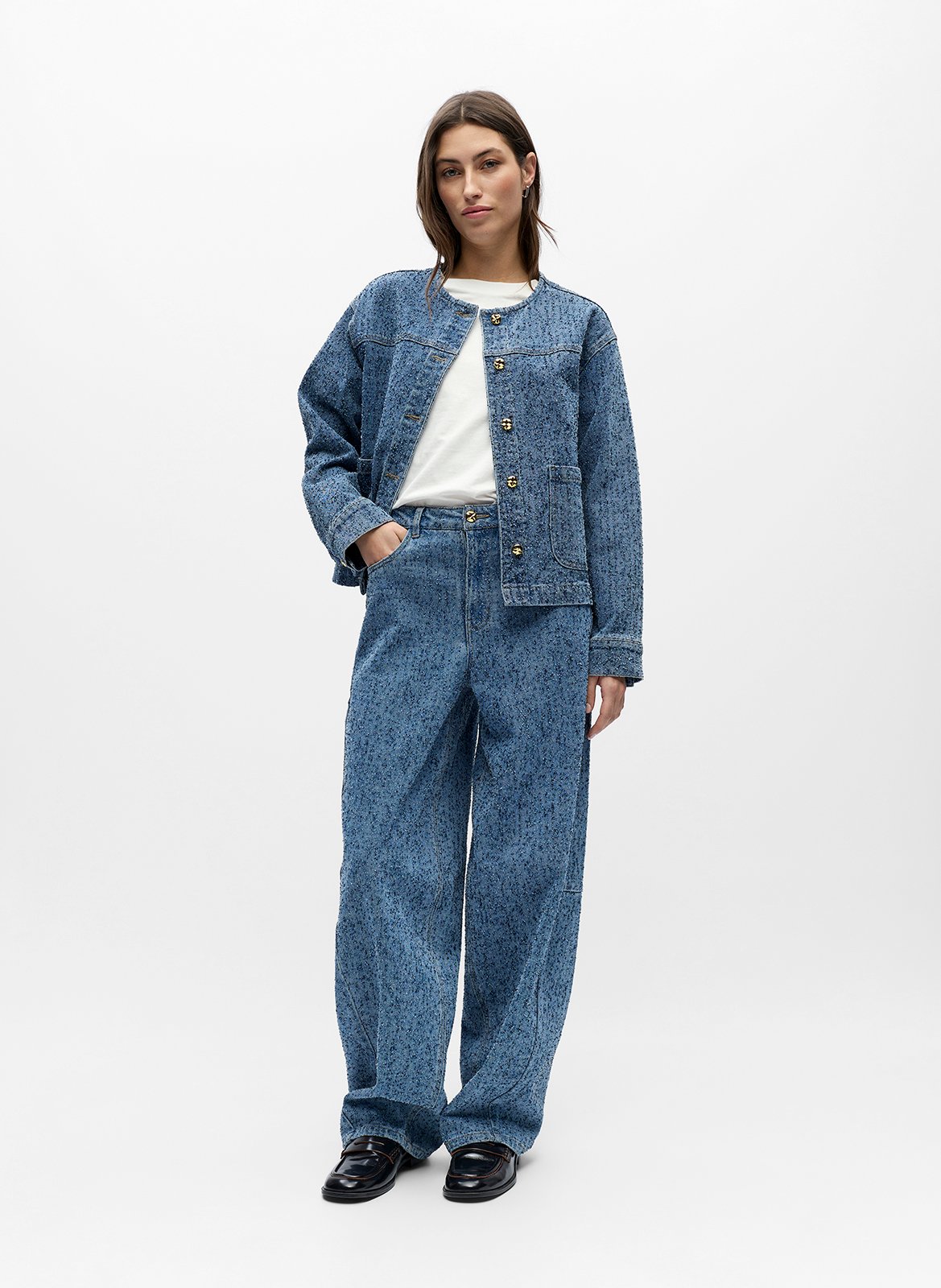 Blouson aus Baumwoll-Mix mit viktorianischem Kragen OBJECT Blau