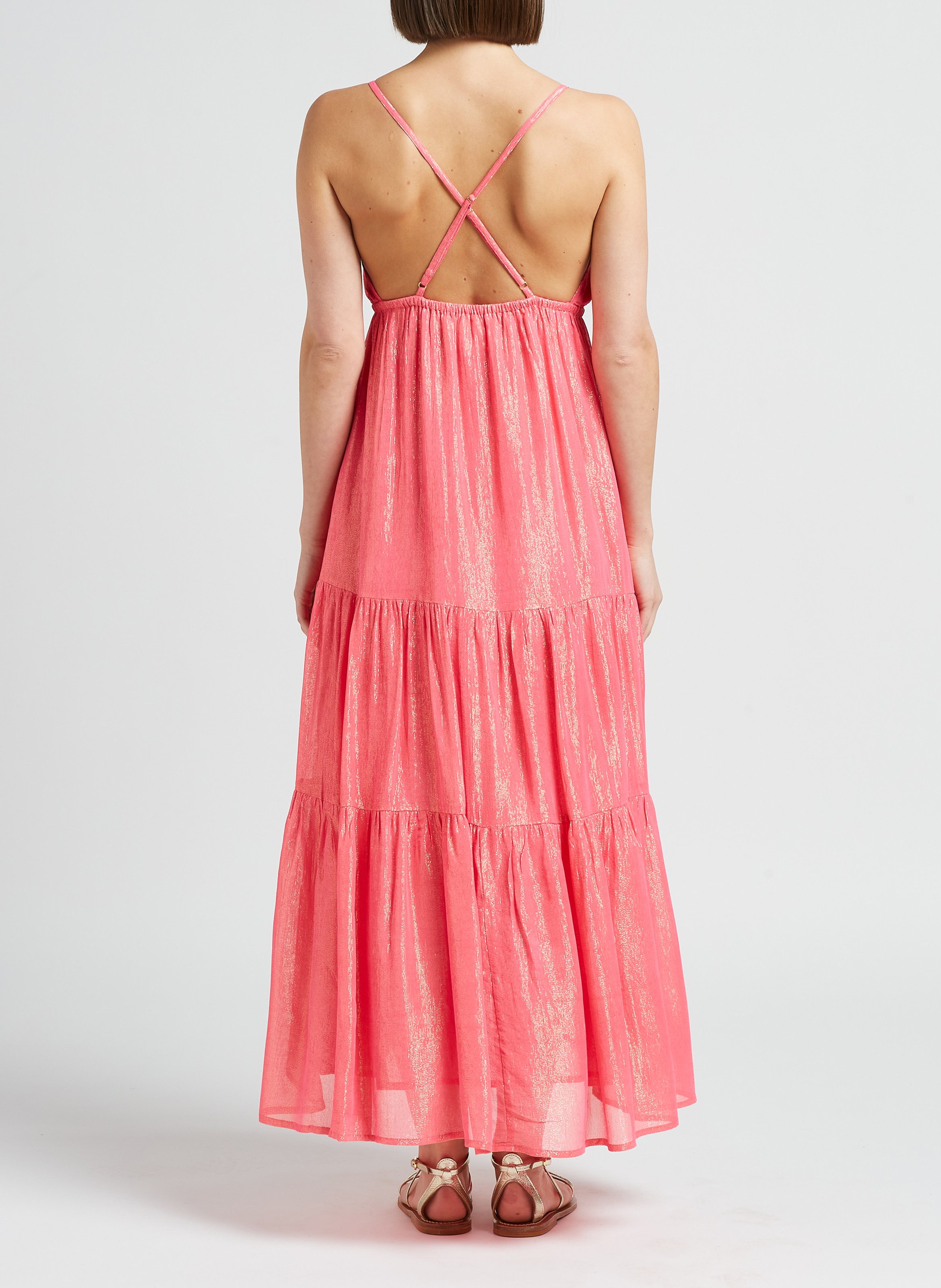 Robe longue col V à fils métallisés SUNDRESS Rose