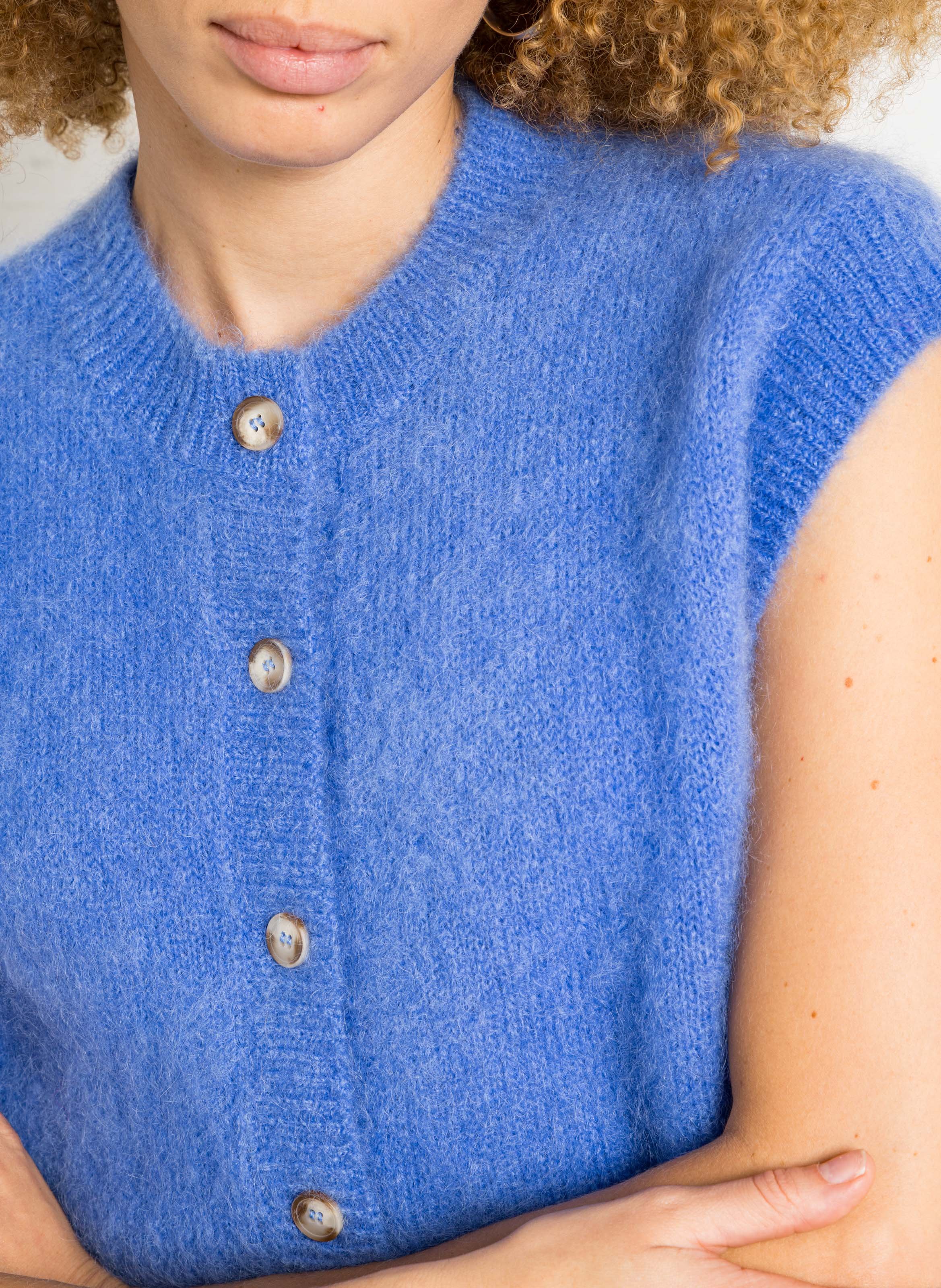 Oversized round neck wool blend vest DES PETITS HAUTS Blue