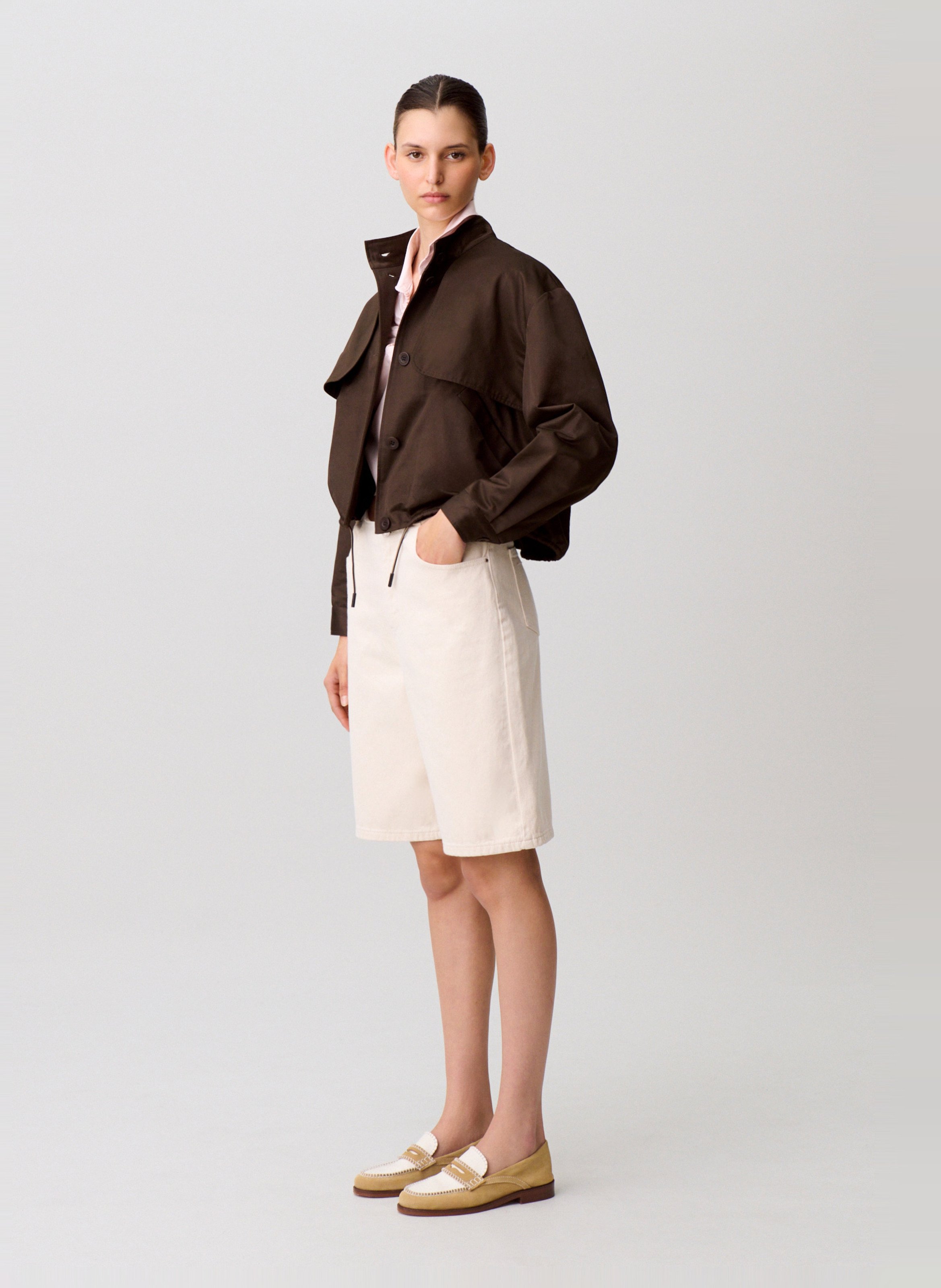 Blouson oversize col montant en coton mélangé CLAUDIE PIERLOT Marron